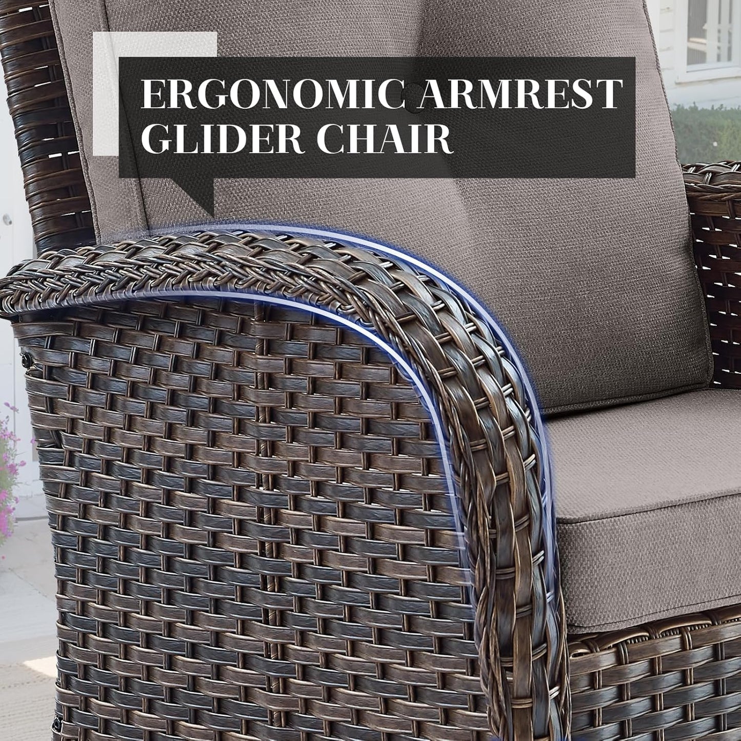 HUMMUH 7-Piece Patio Furniture Set with Fire Pit,Wicker Patio Sofa Set Outdoor Swivel Rocking Chairs with Ottomans for Backyard,Poolside,Deck