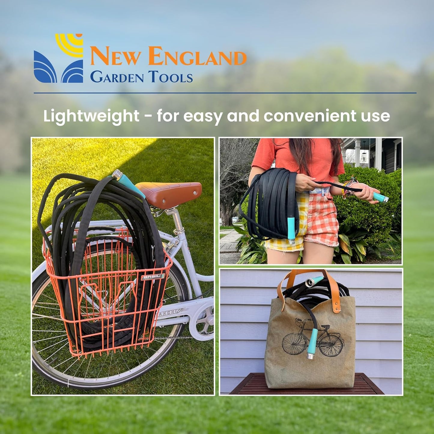 Flat Garden Hose (25 foot x 5/8 inch), Lightweight, Durable Fiber Jacket, Flexible & Kink Free, Non-Expandable Water Hose, Easy Handling in All-Weather Conditions, 700008 by New England Garden Tools