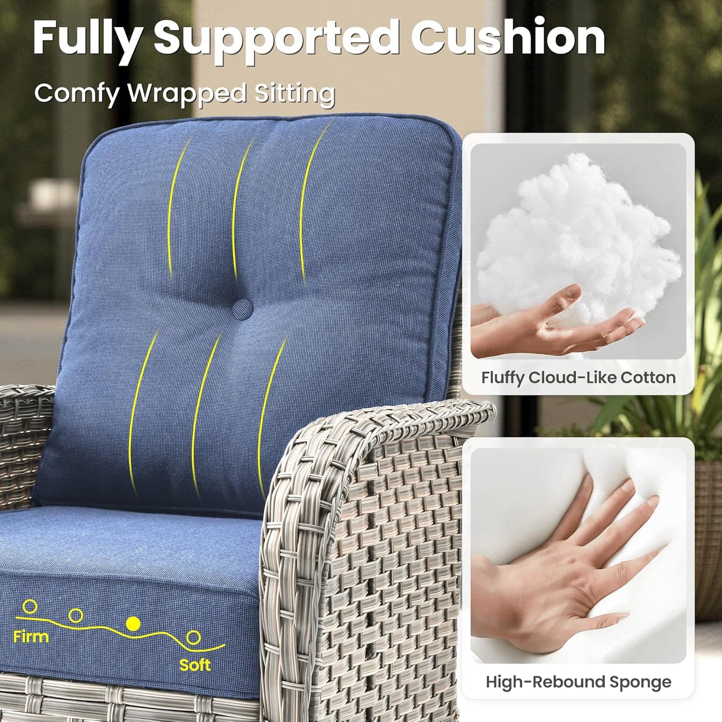 ovios 8 Pieces Patio Furniture Set Outdoor Sectional Sofa Couch with Rocking Swivel Chairs Deep Seat Chaise Comfy Cushions, Modern Modular Wicker Rattan Conversation Set, Denim Blue