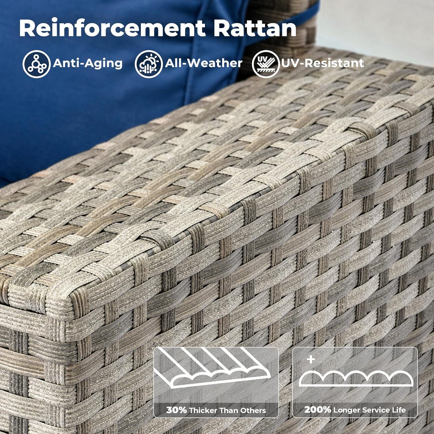 ovios 10 Pieces Patio Furniture Set, Outdoor Wicker Sectional Sofa with 54" Fire Pit Table Swivel Chairs, Modern Modular Deep Seat Rattan Couch Conversation Sets, Navy Blue