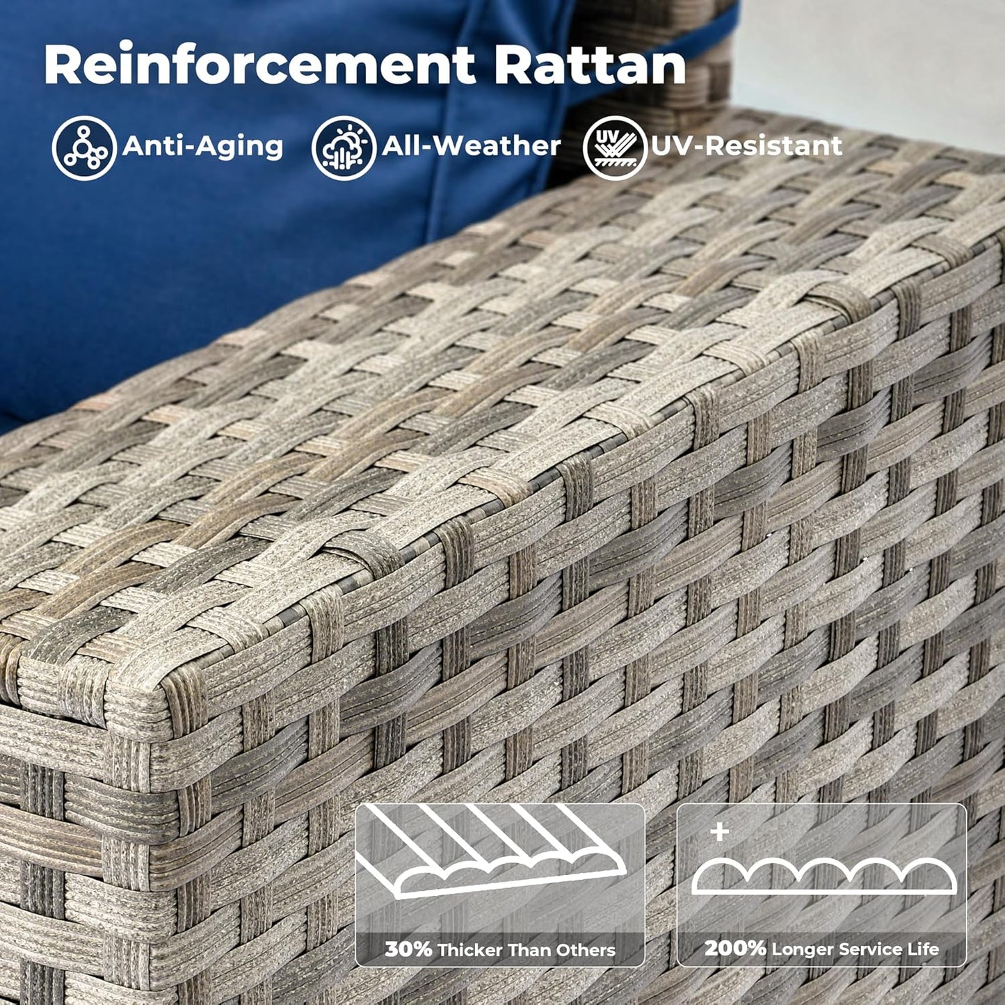 ovios 8 Pieces Patio Furniture Set, Outdoor Wicker Sectional Sofa with Swivel Chair Coffee Table, Modern Modular Deep Seat Rattan Couch Conversation Sets, Navy Blue