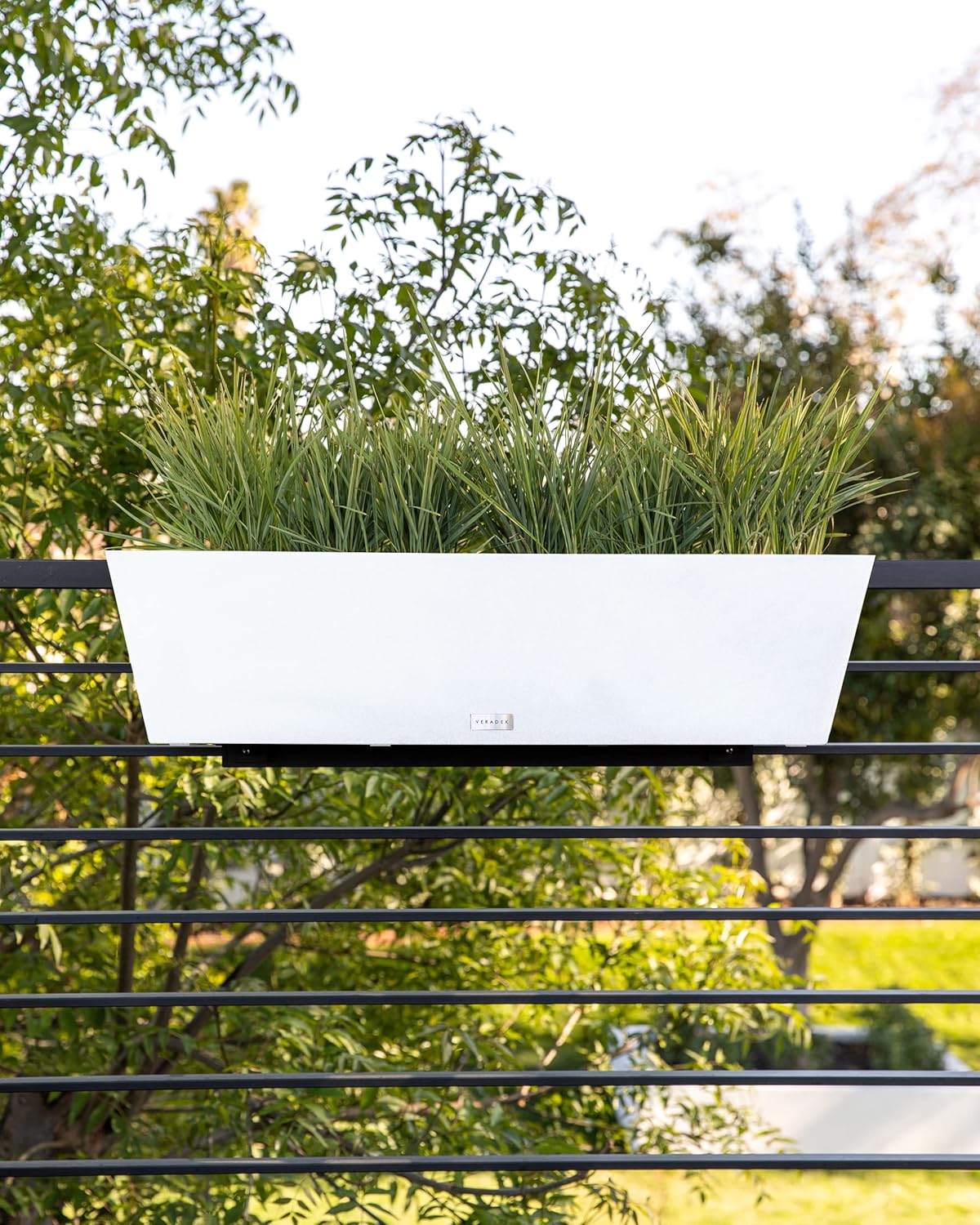 Veradek Pure Series Railing Planter - Plastic Hanging Planter for Outdoor Balcony/Fence | Durable All-Weather Use with Adjustable Brackets | Modern Décor for Flowers, Succulents, Hanging Plants