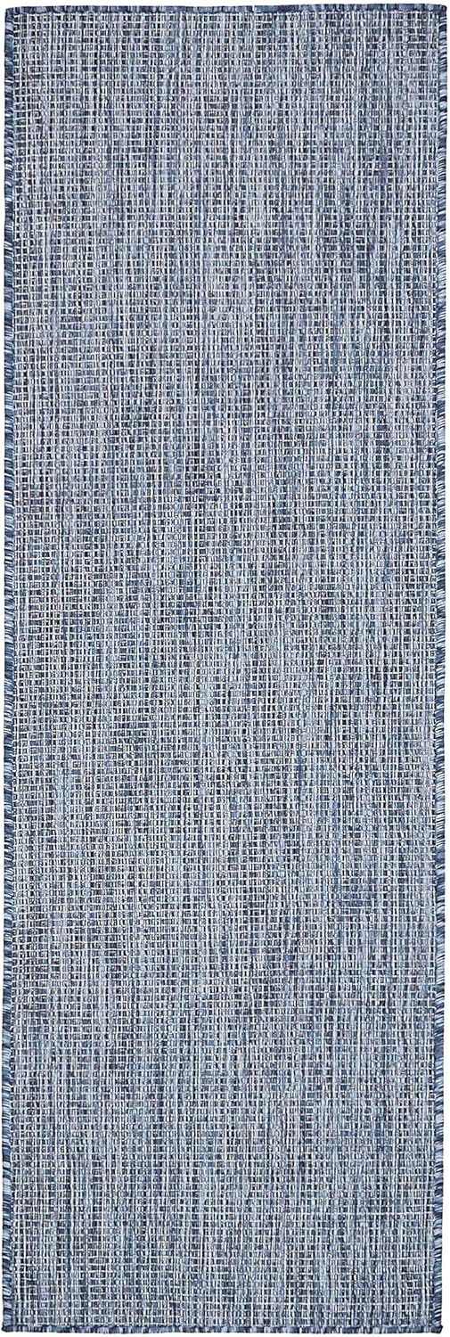 Unique Loom Collection Casual Transitional Solid Heathered Indoor/Outdoor Flatweave Area Rug (2' x 6' 1" Runner, Blue/Navy Blue)
