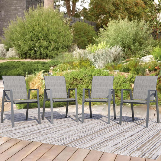 Outdoor Patio Chairs Set of 4, Grey Stackable Outdoor Chairs, Lightweight Patio Set with High Back, Metal Dining Chair for Lawn, Garden, Yard and Deck