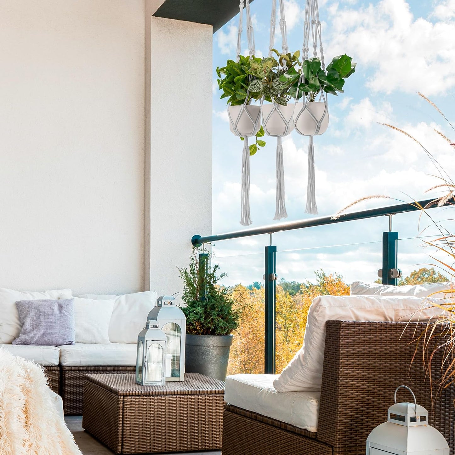 Sorbus Macrame Plant Hanger (6 Pack) Indoor Outdoor Hanging Plant Pots Cotton Rope, Elegant for Home, Patio, Garden (White)