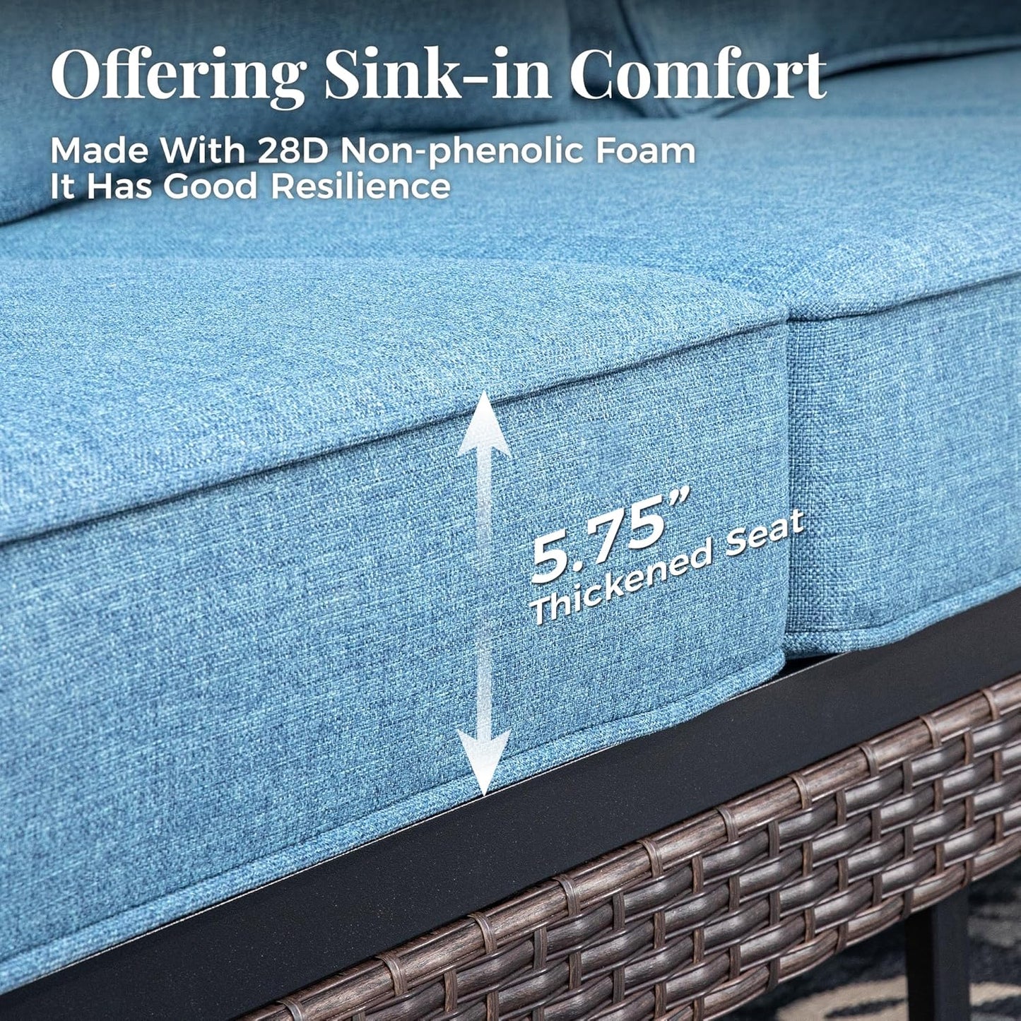 Patio Furniture Sofa, 3-Seat Patio Sofa Steel Frame Outdoor Sectional Couch with Deep Seating and 5.75” Cushions for Lawn Backyard Porch Deck, Navy Blue