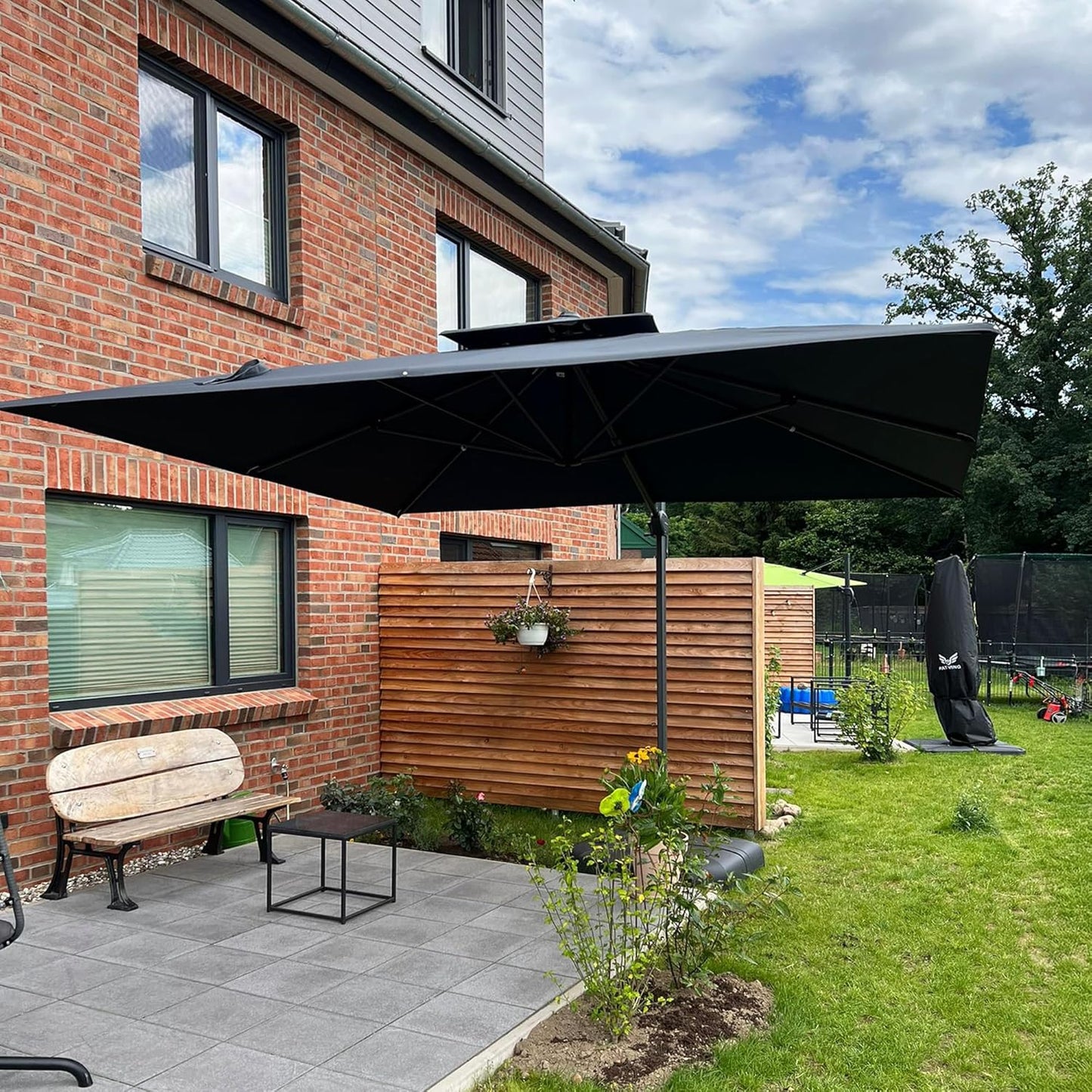 PURPLE LEAF 9' X 12' Cantilever Outdoor Umbrellas Large Patio Umbrella Hanging Double Top Rectangle Offset Umbrella with 360°Rotation Tilting Umbrella Outdoor Patio, Grey