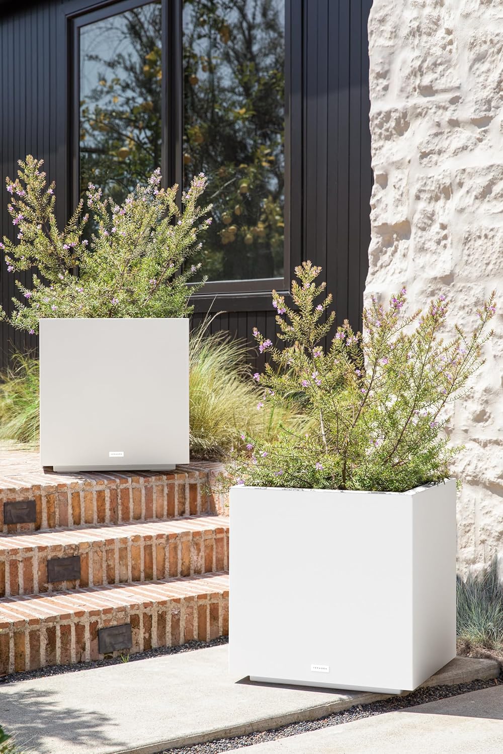 Veradek Block Series Cube Plastic Planter - Large Square Planter for Indoor or Outdoor Patio/Garden | Durable All-Weather Use with Drainage Holes | Modern Décor for Tall Plants, Trees, Flowers