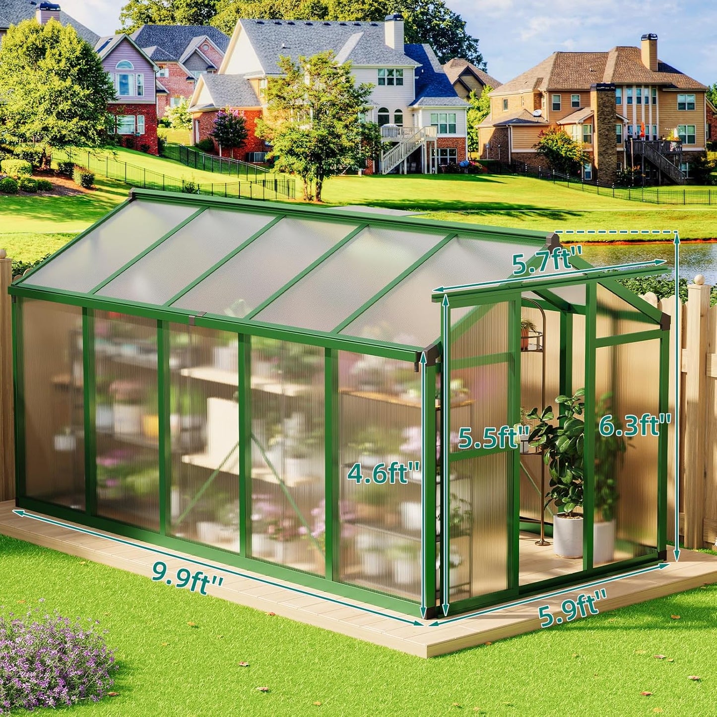 6x10 FT Greenhouse for Outdoors, Large Aluminum Greenhouses with Roof Vent and Quick Setup Structure, Greenhouse Heavy Duty with PC Panels, Walk-in Green Houses for Winter Garden,Backyard,Patio,Lawn