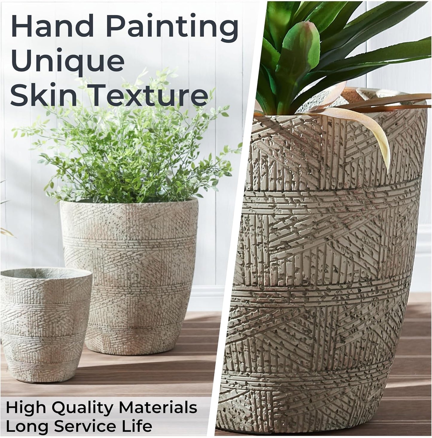 17.7"+13.8"+9.8" Dia Round Concrete Planter Set of 3, Large Indoor Outdoor Planter, Flower Pots with Drainage Holes and Sealing Plug for Garden, Patio, Home, Office Weathered Concrete Gray