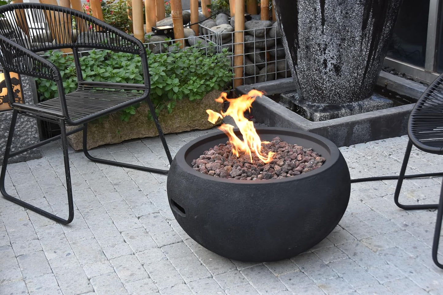 AMS Fireplace | Modeno | York | Firepit Table | Cover and Lava Rocks Included | (Fuel: Liquid Propane - Black)