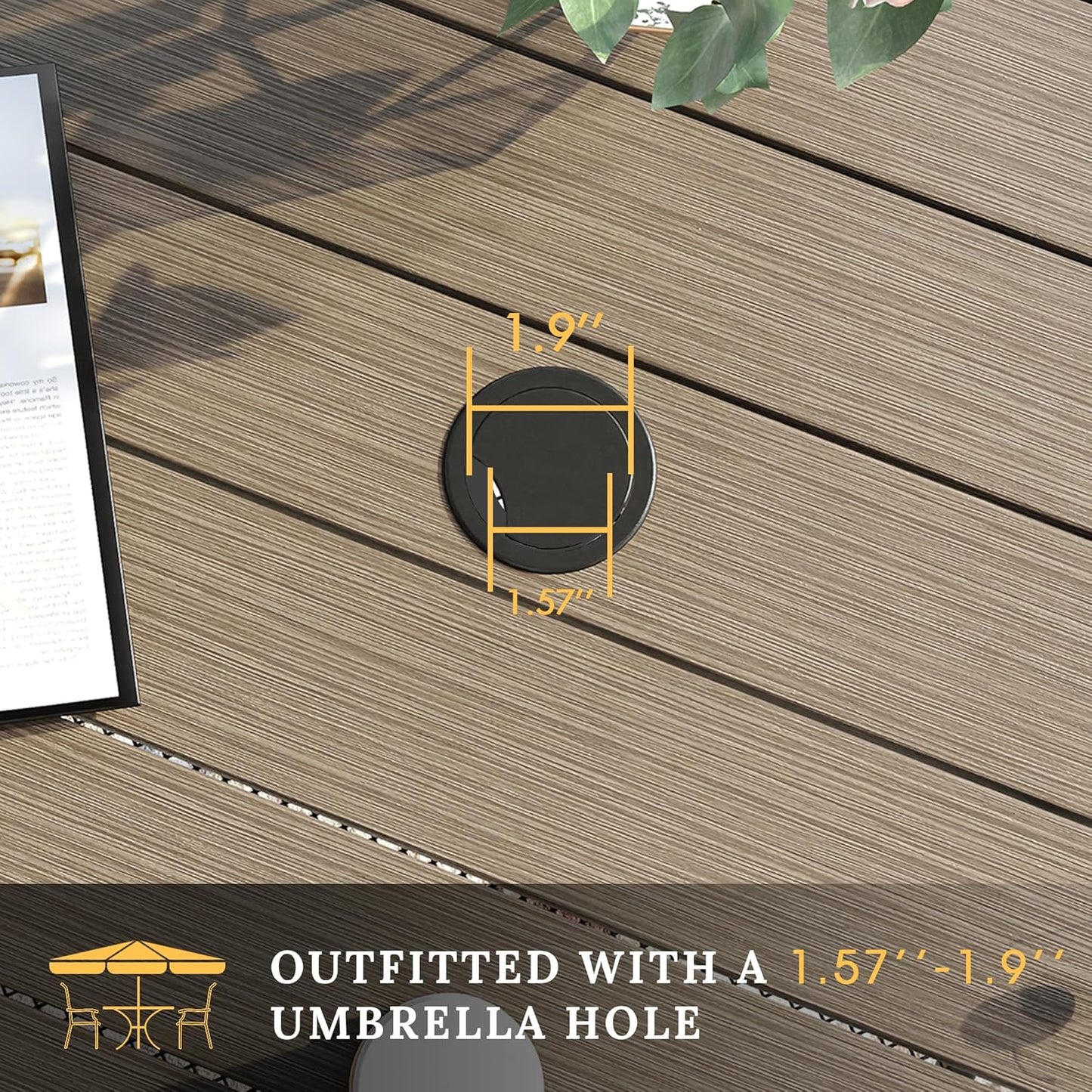 VICLLAX 5 Pieces Patio Dining Set, Outdoor Furniture Set Includes 1 Square Outdoor Table and 4 Stackable Patio Sling Chairs, Grey Wood Grain Tabletop and Grey Fabric