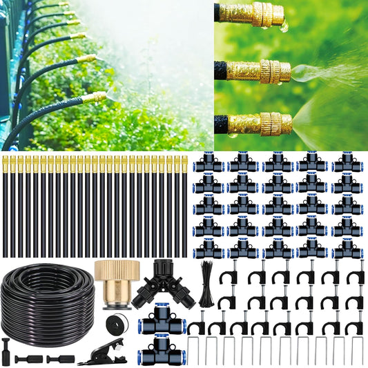 98 Ft Drip Irrigation System,360°Bendable Drip Irrigation Kit,25 Nozzles and 27 Quick Connectors,Automatic Garden Irrigation System,Adjustable Atomizing System for Plants, Greenhouse,Yard,Lawn