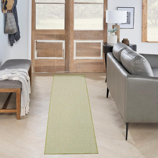 Nourison Home Courtyard Ivory Green 2' x 6' Area Rug Easy Clean, Non Shedding, Bed Room, Living Room, Dining Room, Kitchen (6' Runner)