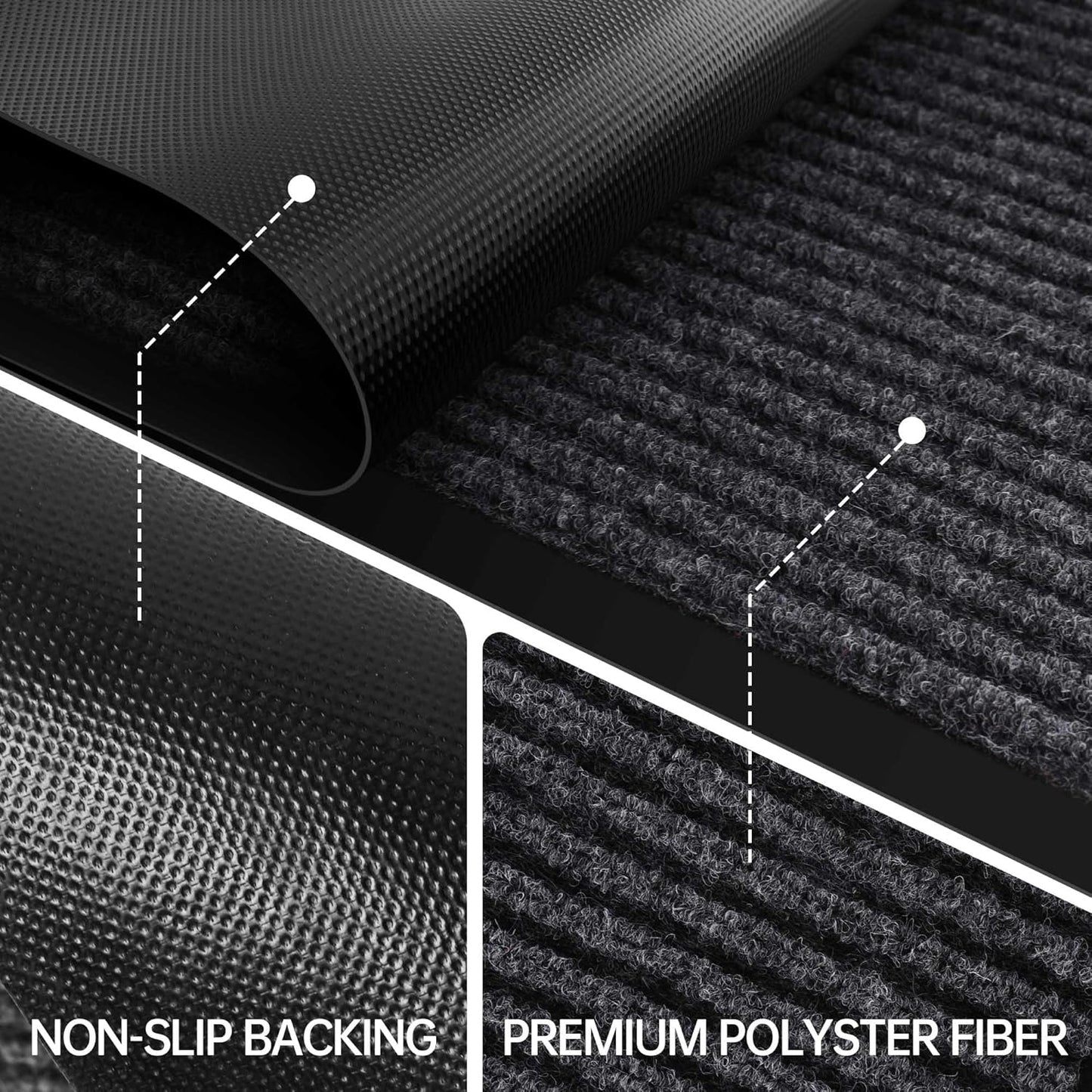 Front Door Mat, Heavy Duty Indoor Outdoor Entrance Door Mat, 48" x 24" Commercial Door Mats for Entryway, Durable Non-Slip Rubber Backing, Low-Profile Welcome Mats for Entry, Gray