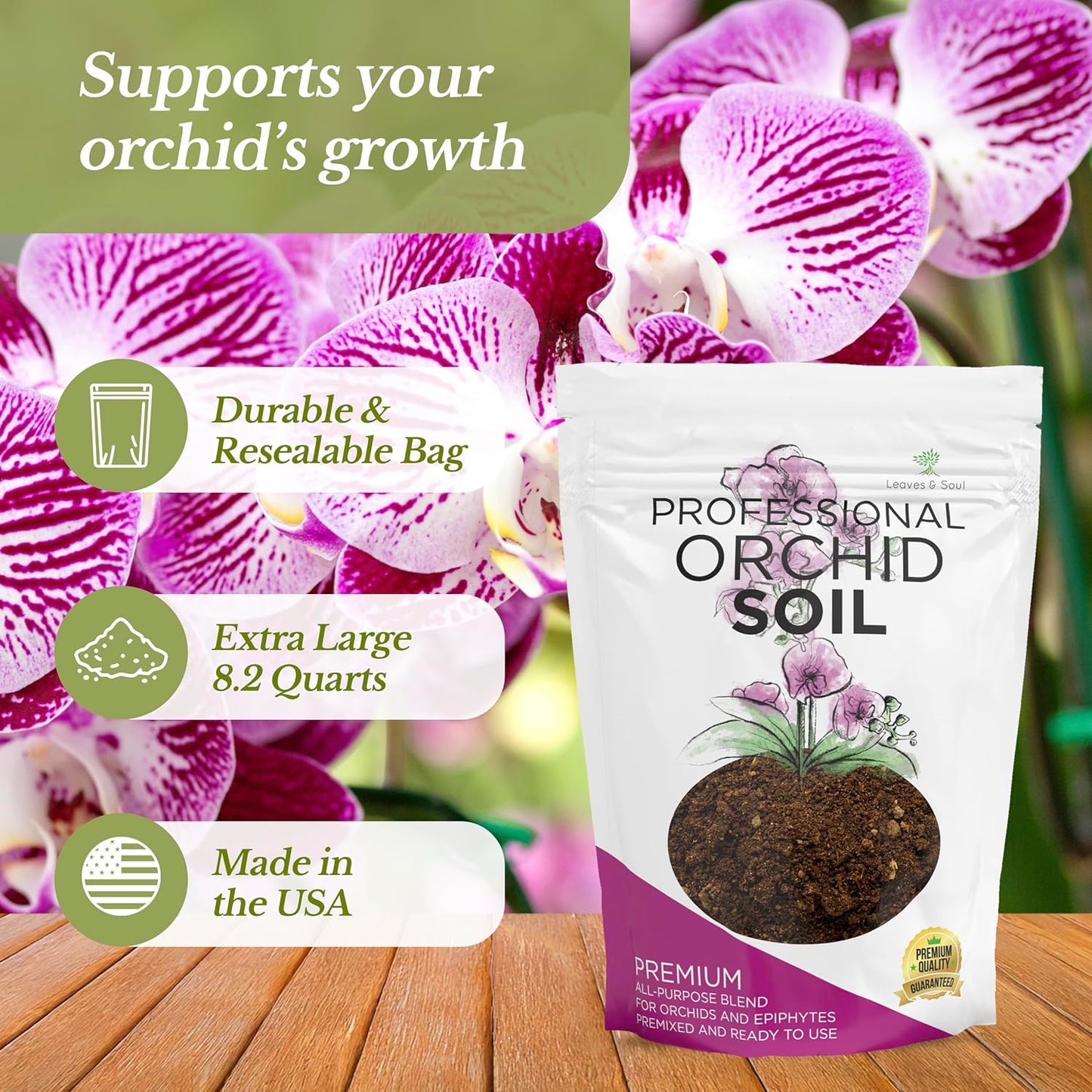 Large Bag Orchid Soil Premium All Purpose Blend | Ready to Use for Orchids, Bromeliads, Epiphytic Plants | Lava, Calcined Clay and Pinebark | Extra Large 8.2 Quarts | Made in USA