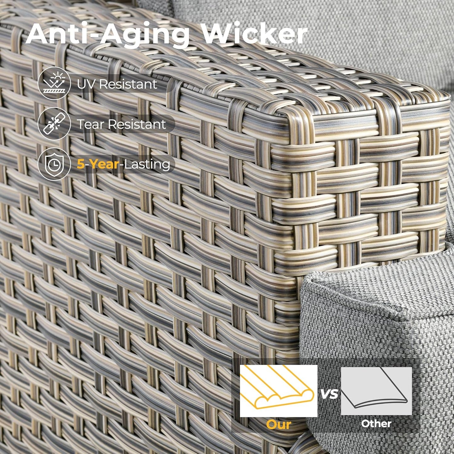 HOOOWOOO Outdoor Sectional Patio Furniture Set with Fire Pit Table,13 Pieces Wicker Conversation Sets L Shaped Couch,Extra Deep Out Door Sofa Outside Furniture with Swivel Chairs,Charcoal Gray