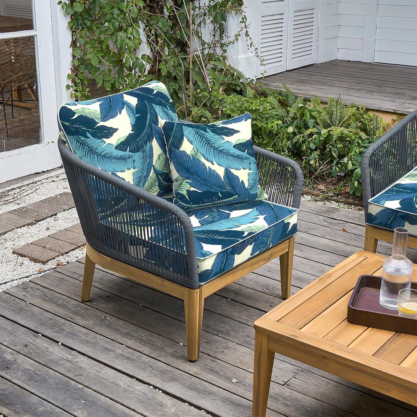 LVTXIII Outdoor Deep Seat Cushion 22"x22"x4" Patio Seat and Back Cushion Set Seasonal Chair Cushion for Dining Arm Chairs, Wicker Chairs and Garden Furniture Decoration, Swaying Palms Blue