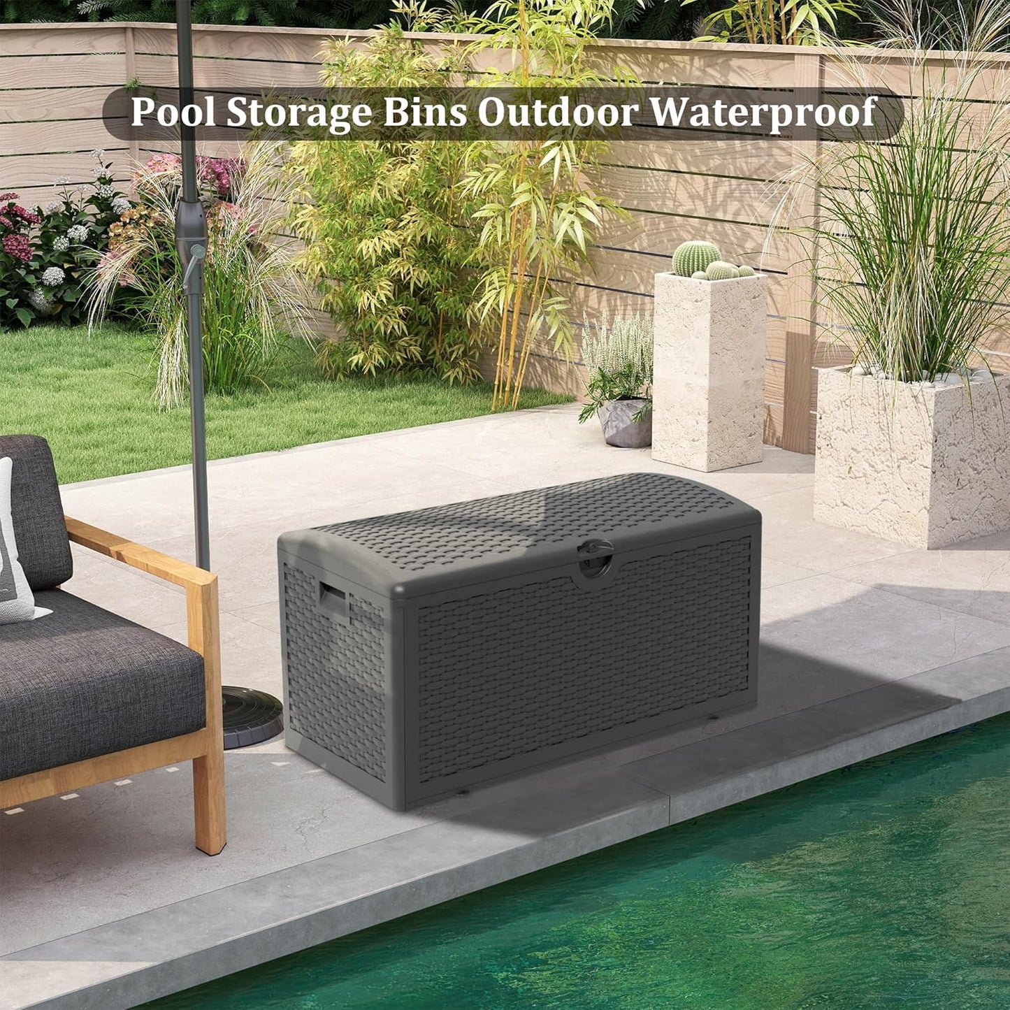 Upgrade 80 Gallon Waterproof Large Resin Deck Box Indoor/Outdoor Lockable Storage Container and Seating for Garden, Pool, and Patio (80 Pro Gallon, Black)