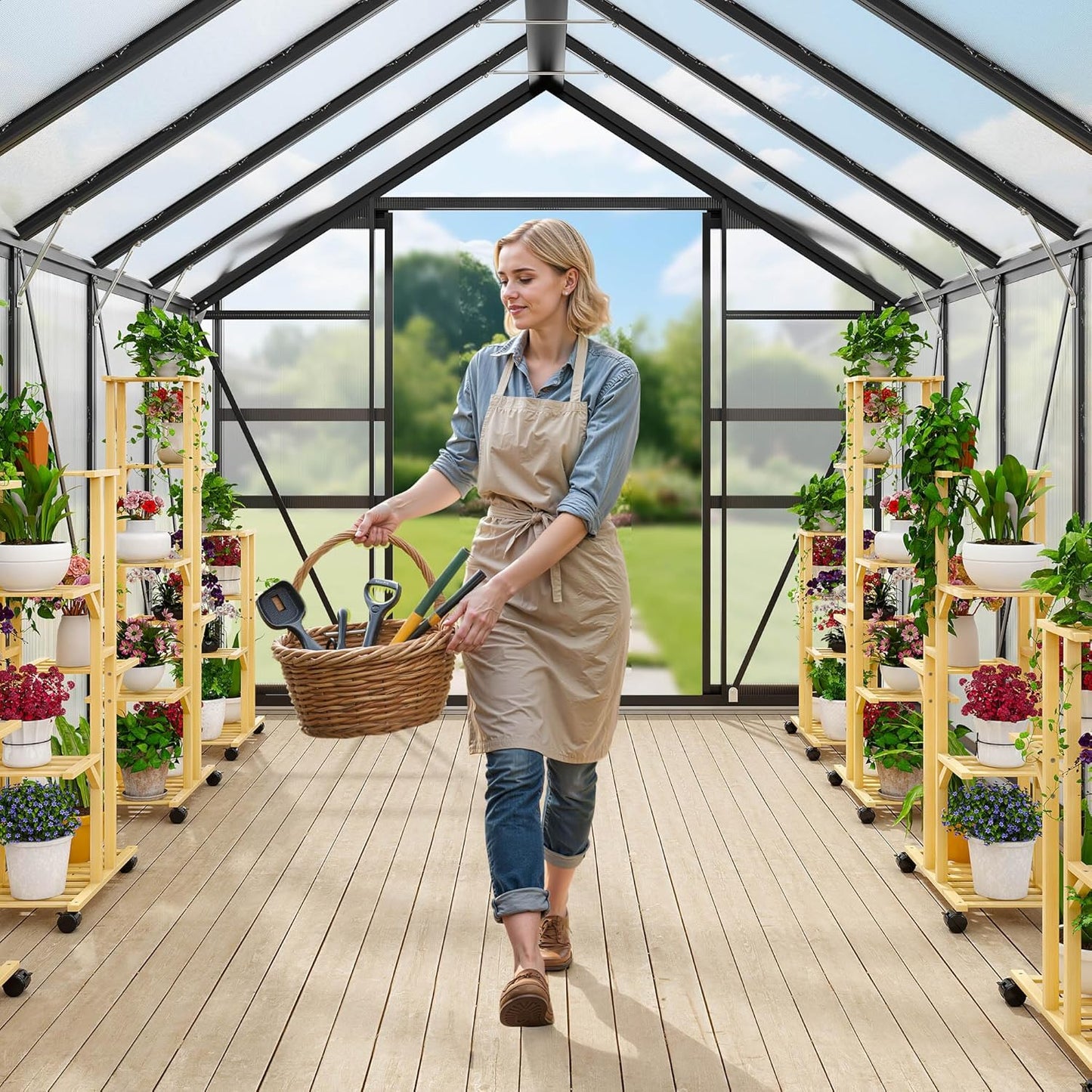 YITAHOME 10x8FT Polycarbonate Greenhouse Large Heavy Duty Green Houses Outdoor Aluminum Greenhouses with Sliding Doors Vent Window Walk-in Greenhouse for Garden Backyard, Black