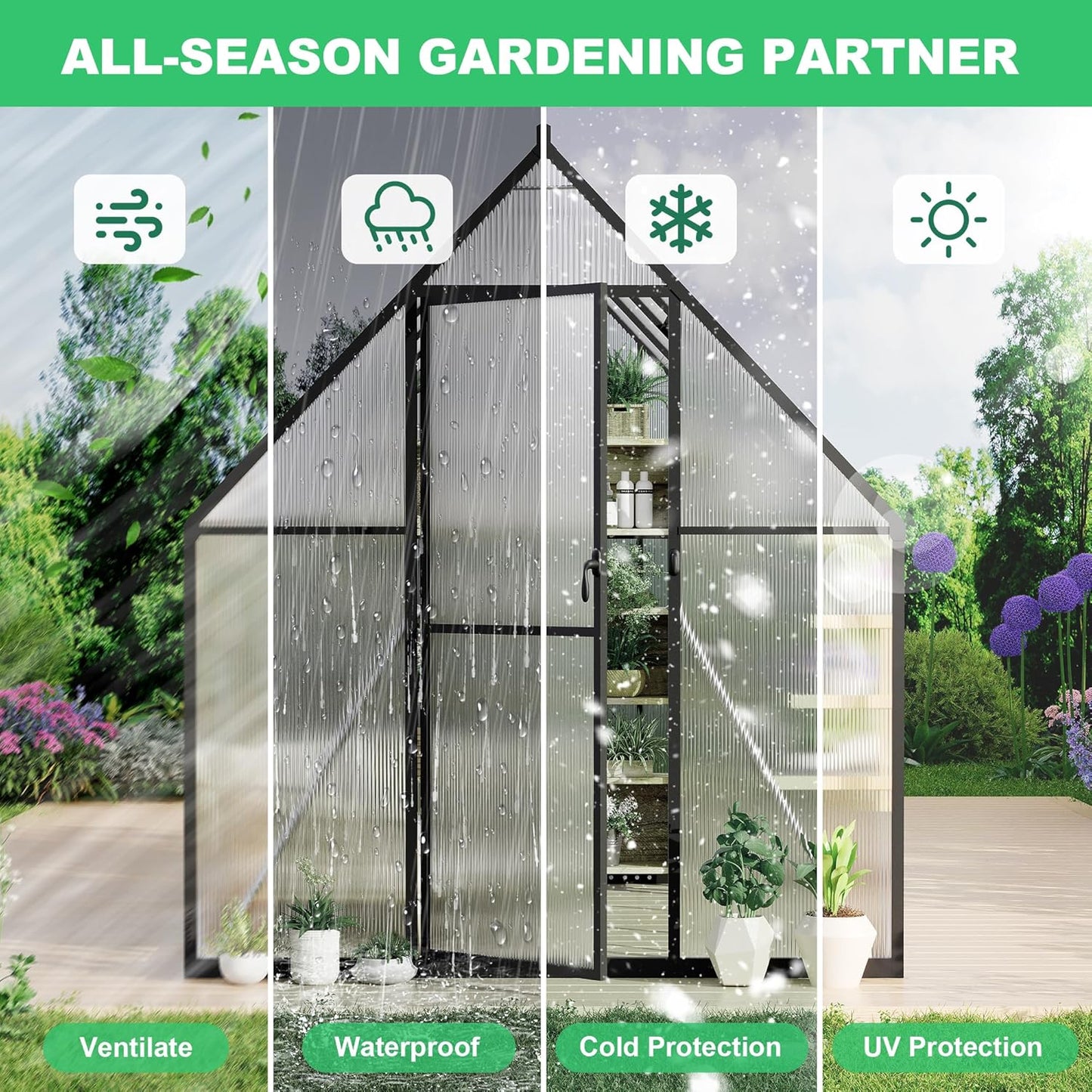 6'x11' Aluminum-Framed Polycarbonate Greenhouse, Heavy Duty Polycarbonate Greenhouse with Quick Setup Structure and Roof Vent, Large Enhanced Aluminum GreenhouseKit for Outdoors