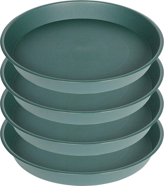 4 Pack of 14 inch Plant Saucer, Heavy Duty Round Plant Trays for Pots, Plastic Plant Water Tray, Bird Bath Bowls, Plant Saucers for Indoors, Drip Trays for Planter 12-14" (14", Green)