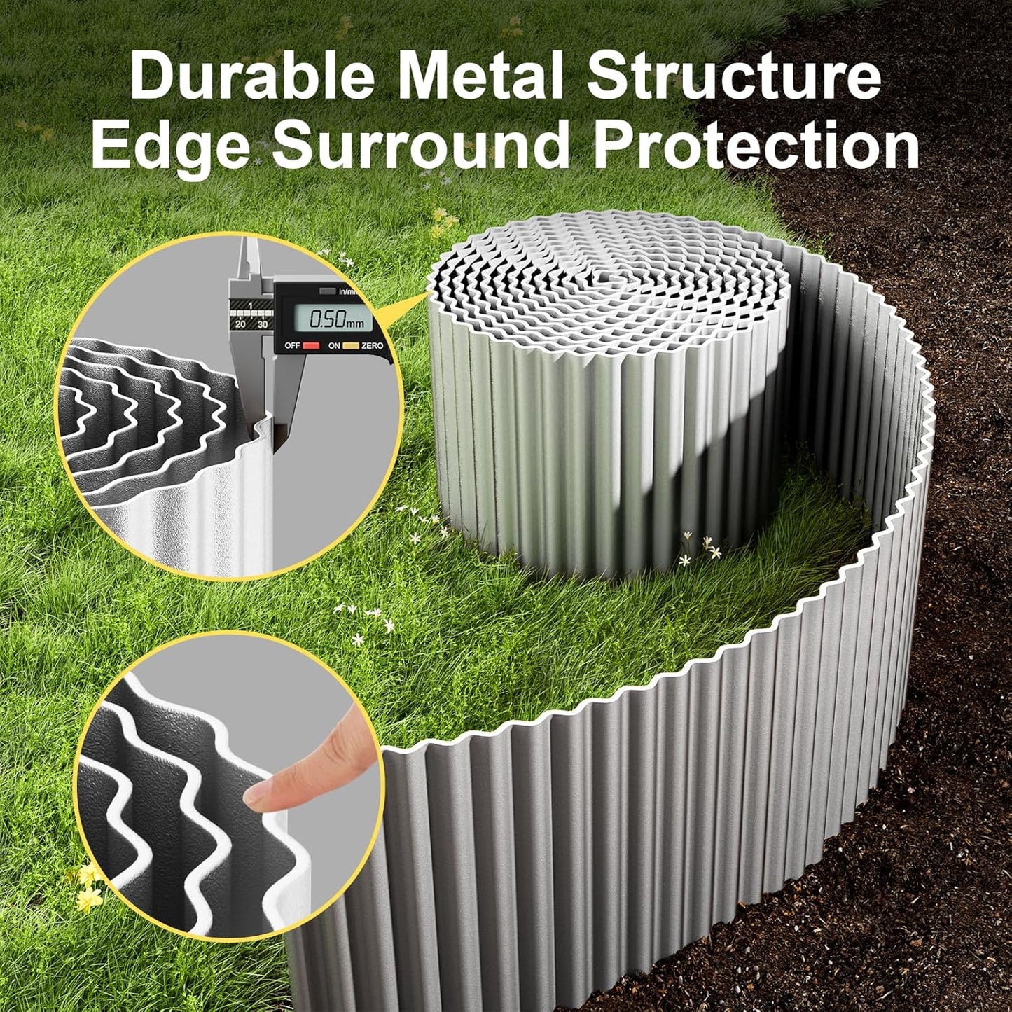 Land Guard Corrugated Garden Edging Border, 6" x 25' Landscape Paver Edging, Tall Landscape Edging, Fence for Garden, Flower Bed, Lawn and Landscape Edging (Silver)