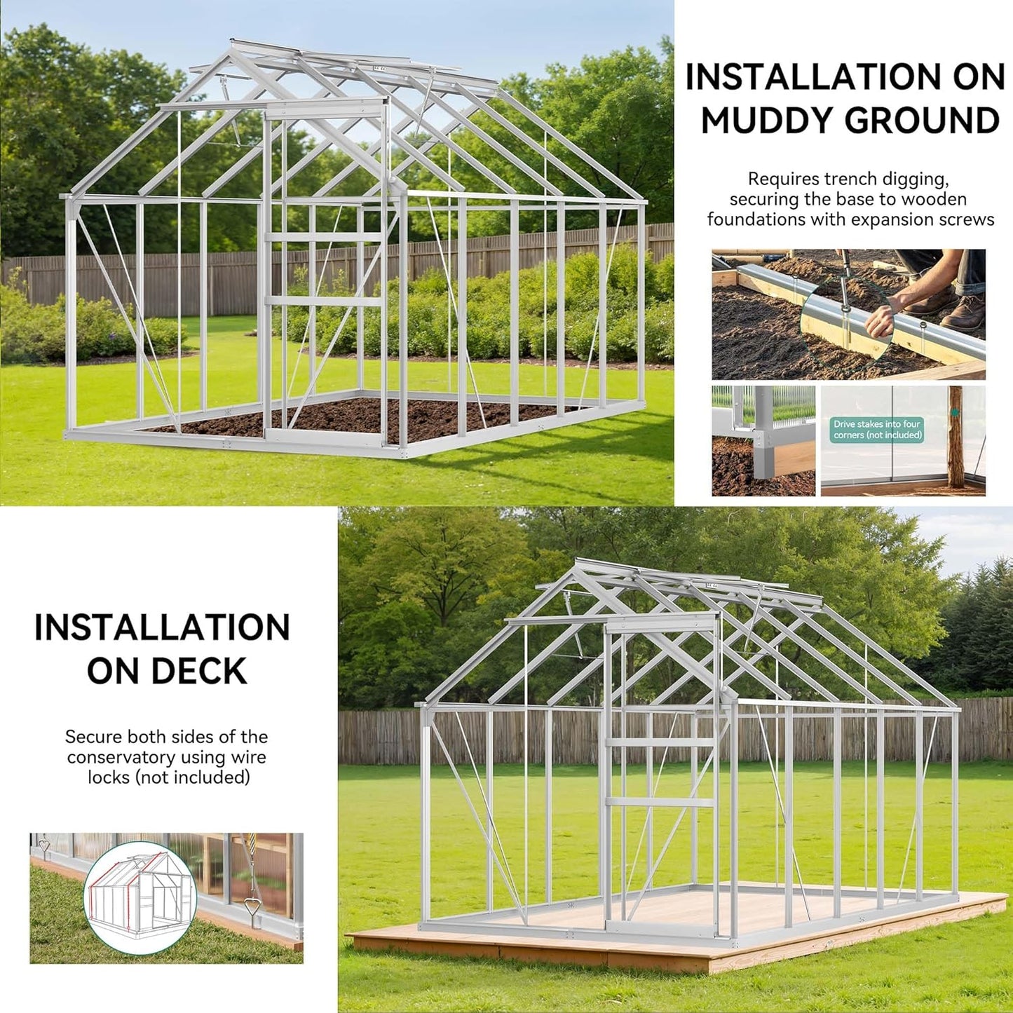 YITAHOME 10x6FT Polycarbonate Greenhouse Heavy Duty Green Houses Outdoor Aluminum Greenhouses w/ Sliding Doors Vent Window Walk-in Greenhouse for Garden Backyard, Matte Black