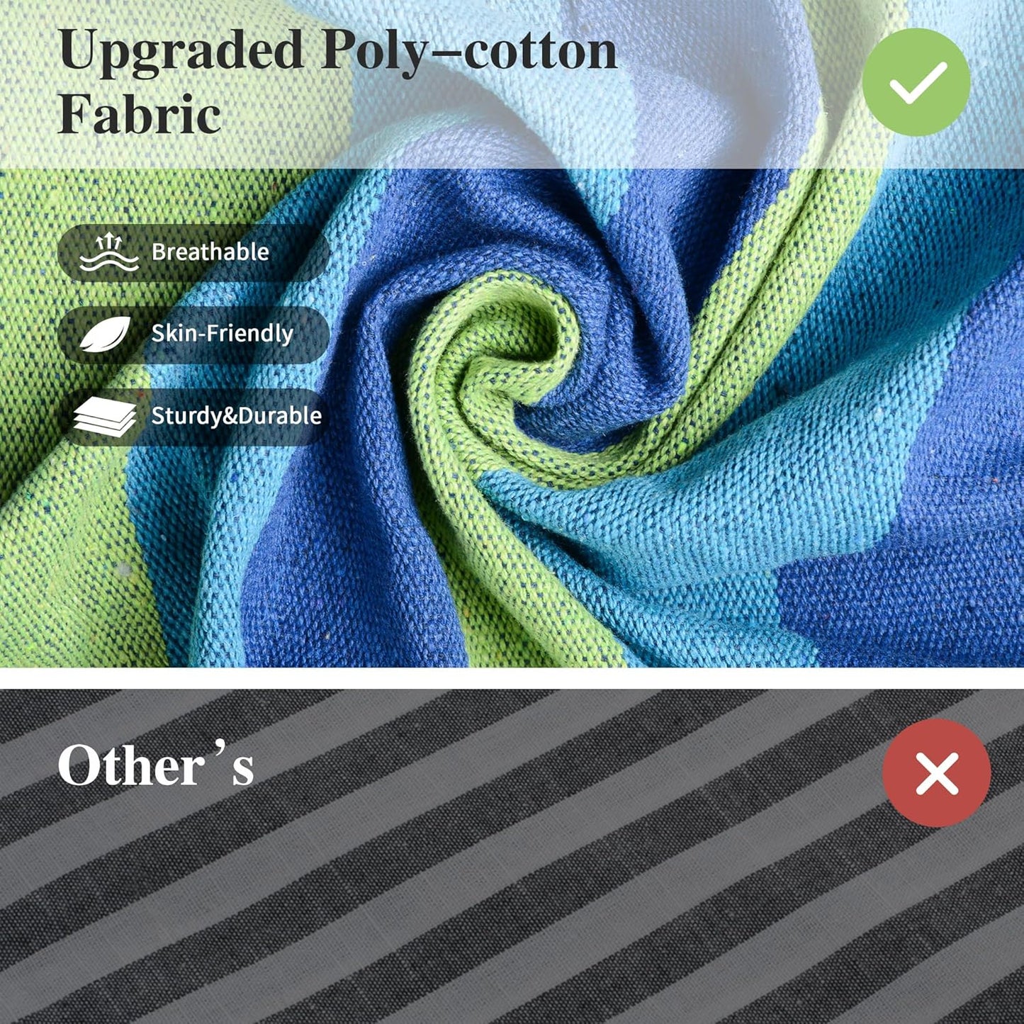 SUNCREAT Portable Tree Hammock, Double Hammocks 2 Person with Outer Bag, Blue Stripe