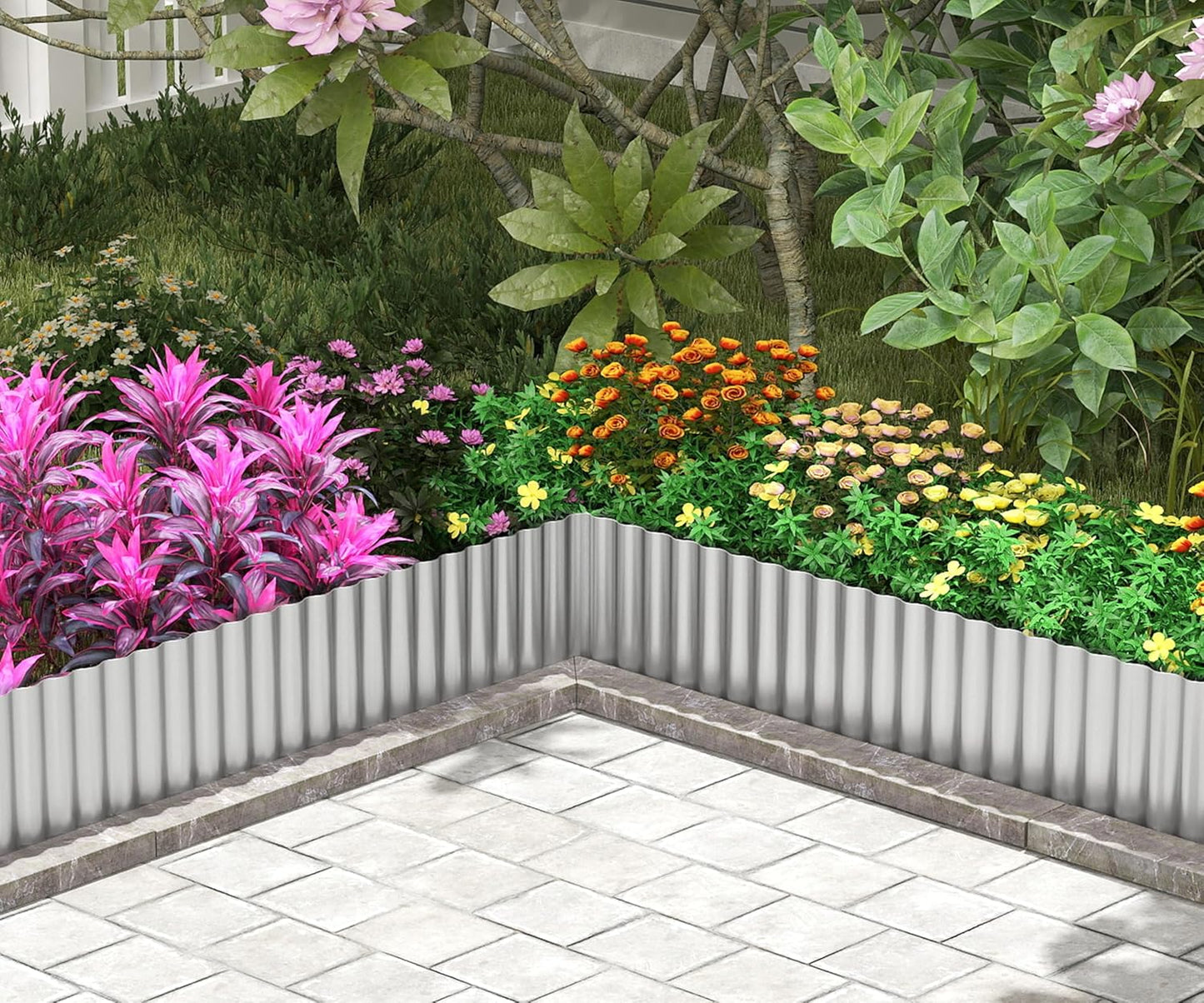 Metal Garden Edging Border, Corrugated Steel Landscaping, DIY for Lawn (Silver, 10 Inch x 10FT)