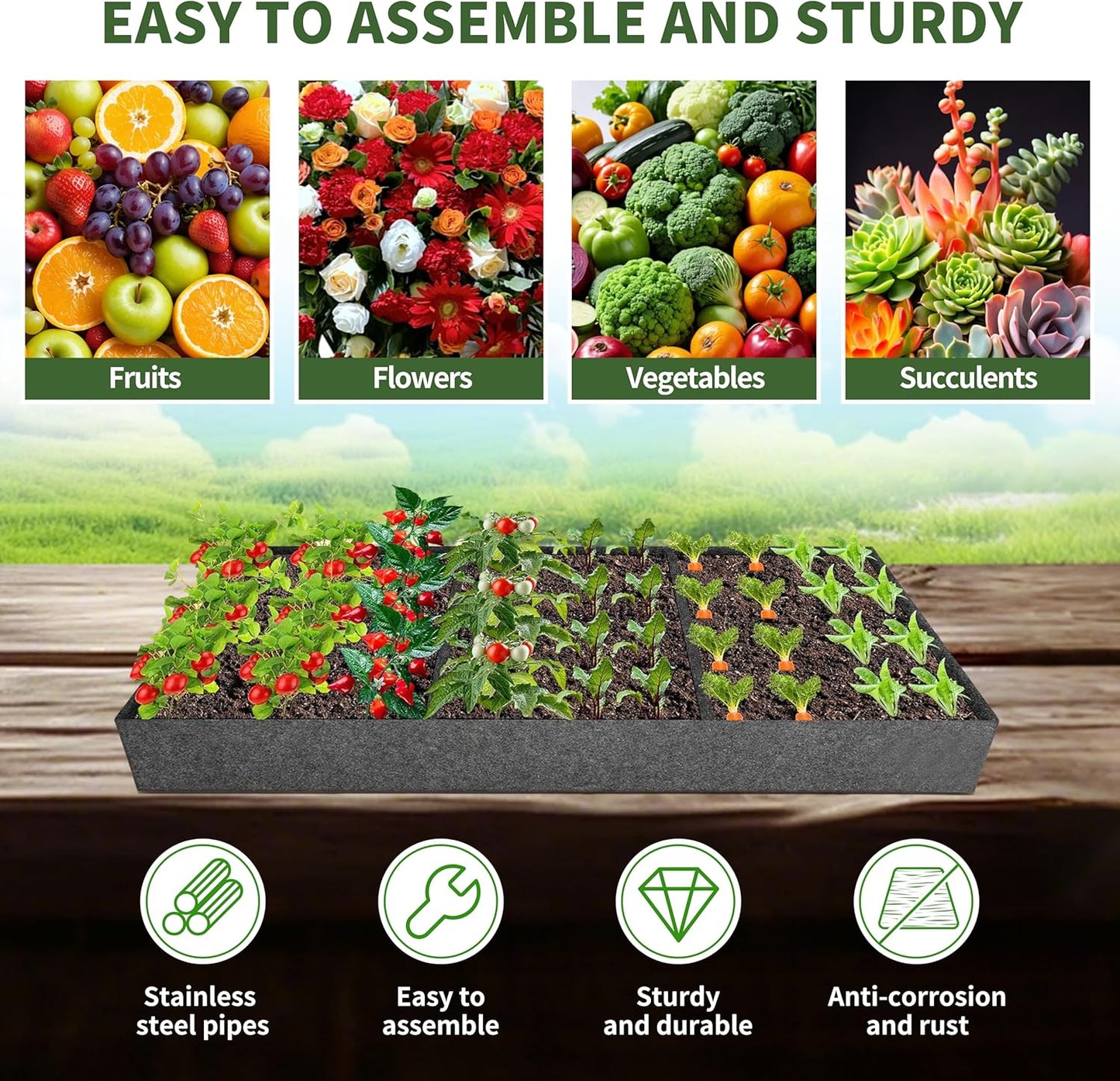 PASARA Cucumber Trellis with Grow Bag - Garden Trellis for Climbing Vegetables, 65 X 50 Inch Large Metal Trellis for Climbing Plants Outdoor, Including Twist Ties, Clips, Ties, Nylon Garden Lattice