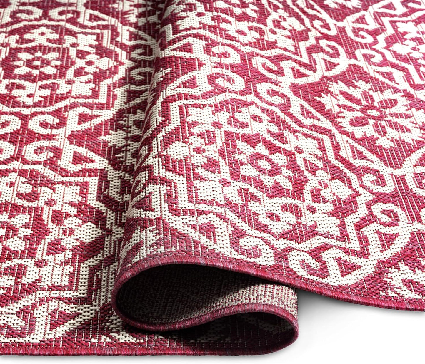 Nicole Miller New York Patio Country Julia Transitional Geometric Indoor/Outdoor Area Rug, Pink/Ivory, 6'6"x9'2"