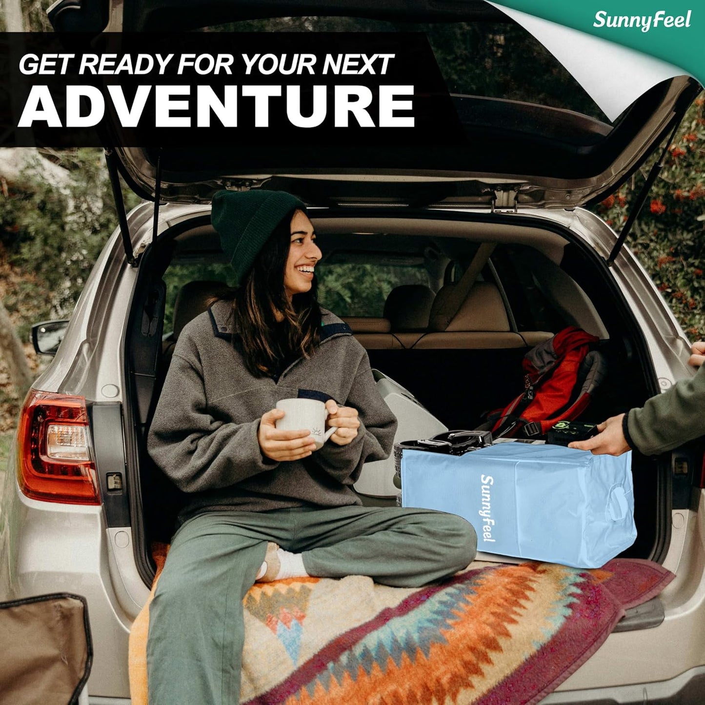 SUNNYFEEL 49''L 550lbs Heavy Duty Wagon Cart Foldable with Wheels,Extra Long Fold Up Wagons Carts with Side Pocket and Brakes for Camping Sports Garden Shopping (Blue)