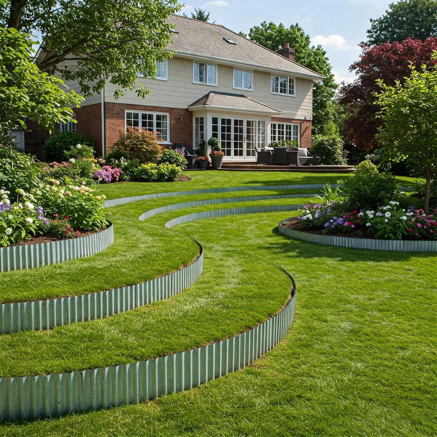 Worth Garden Wide-Corrugated Galvanized Steel Landscape Lawn Edging - 8" x 20' Flexible Sturdy Garden Long Strips of Metal Edging for Raised Flower Bed Tree Surrounds