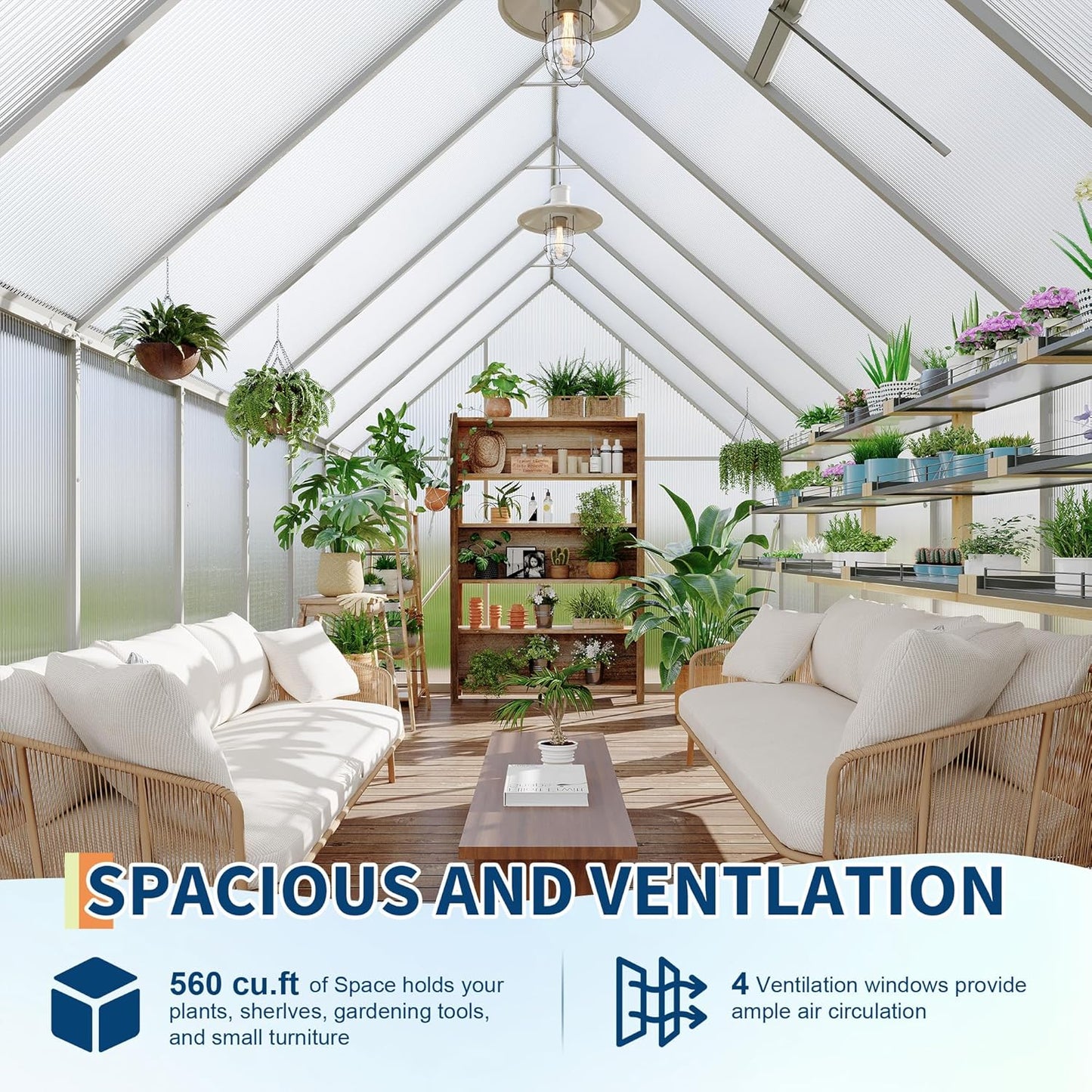 8'X14' Aluminum-Framed Polycarbonate Greenhouse, Heavy Duty Polycarbonate Greenhouse with Quick Setup Structure and Roof Vent, Large Enhanced Aluminum Greenhouses Kit for Outdoors