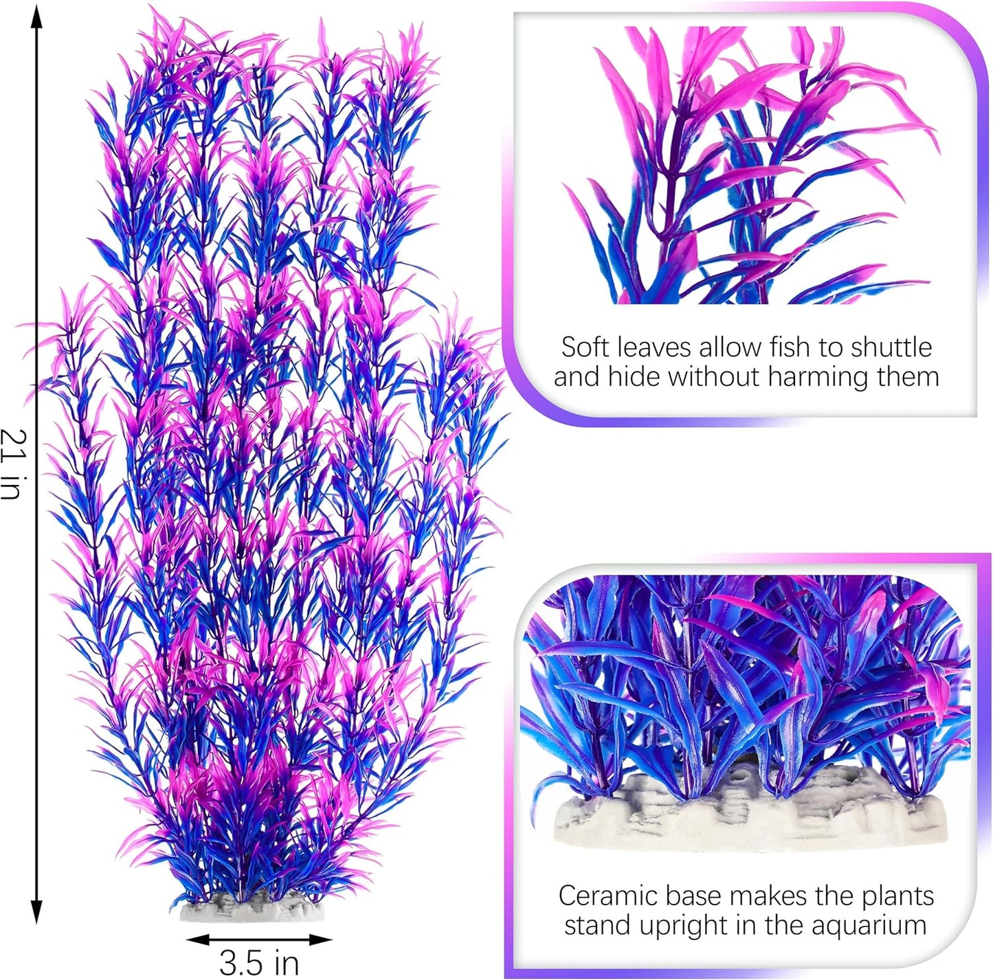 MyLifeUNIT Aquarium Plants, 21 Inches Tall Plastic Fish Tank Plants for Fish Tank Decorations and Aquarium Decor (Purple)
