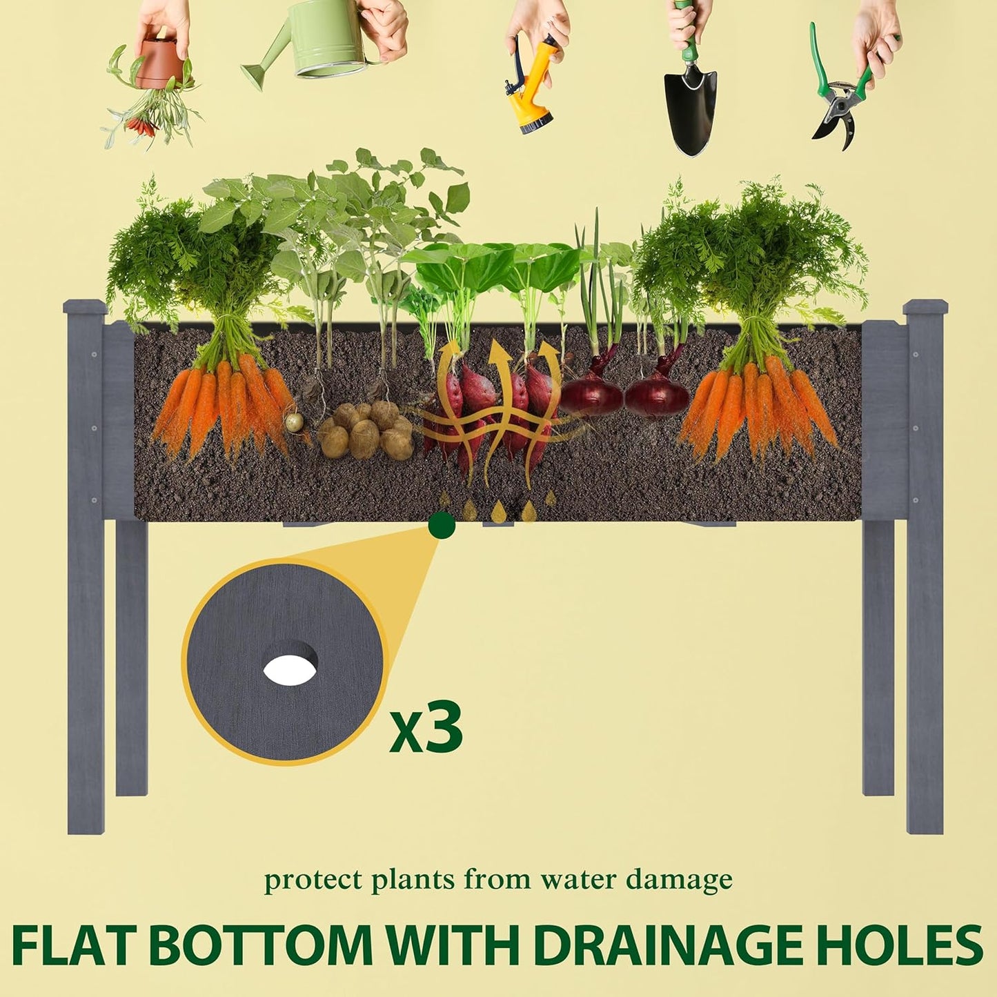 MUPATER 4x2FT Raised Garden Bed,Raised Garden Bed with Four Legs, Elevated Planter Box with Drainage Holes for Herbs, Flowers and Vegetables for Garden, Greenhous and Farm, Gray
