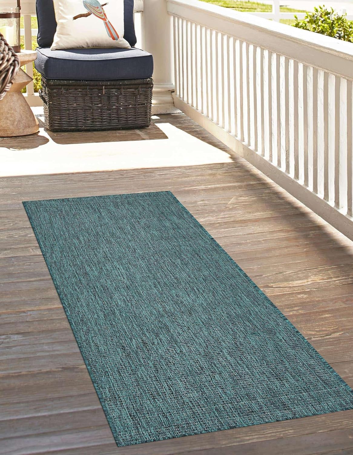 Unique Loom Outdoor Solid Collection Area Rug (2' 7" x 12' Runner Teal/Navy Blue)