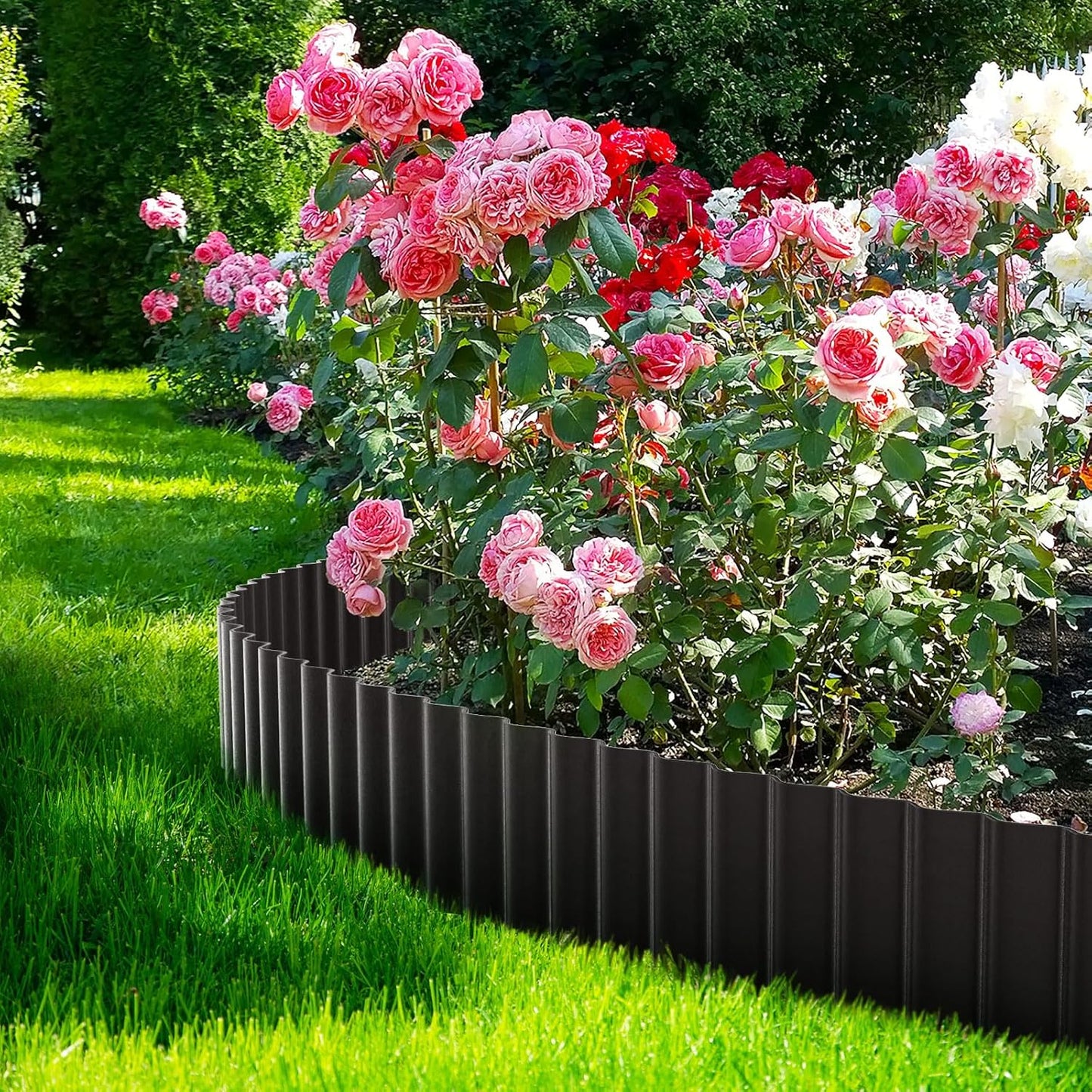 LAVEVE Corrugated Metal Garden Edging 12" x 20Ft, Landscape Edging Border for Lawn, Flower Bed, Garden Fence, Paver Edging (Black)