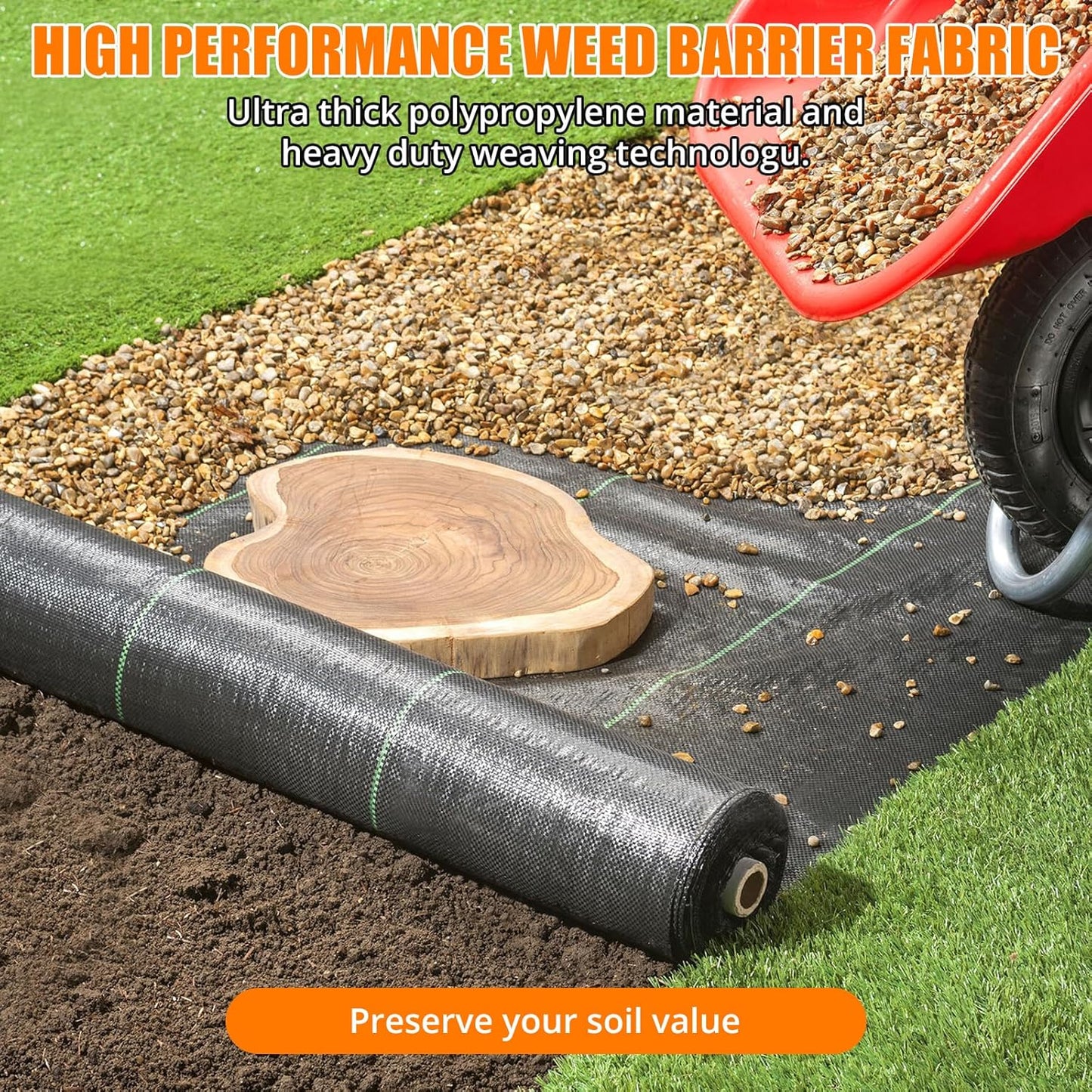 Towallmark Weed Barrier Landscape Fabric 6.5FTx300FT, Heavy Duty 3.2O Weed Block Gardening Ground Cover Mat, Weed Control Garden Cloth, Woven Geotextile Fabric for Underlayment, Driveway Fabric