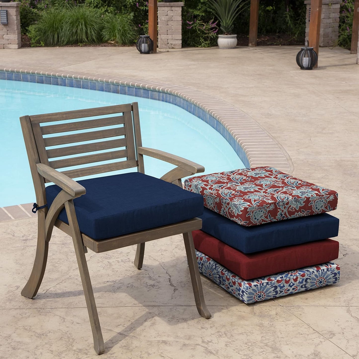 Arden Selections Outdoor Seat Cushion, 19 x 19, Rain-Proof, Fade Resistant 19 x 19, Sapphire Blue Leala (Pack of 4)