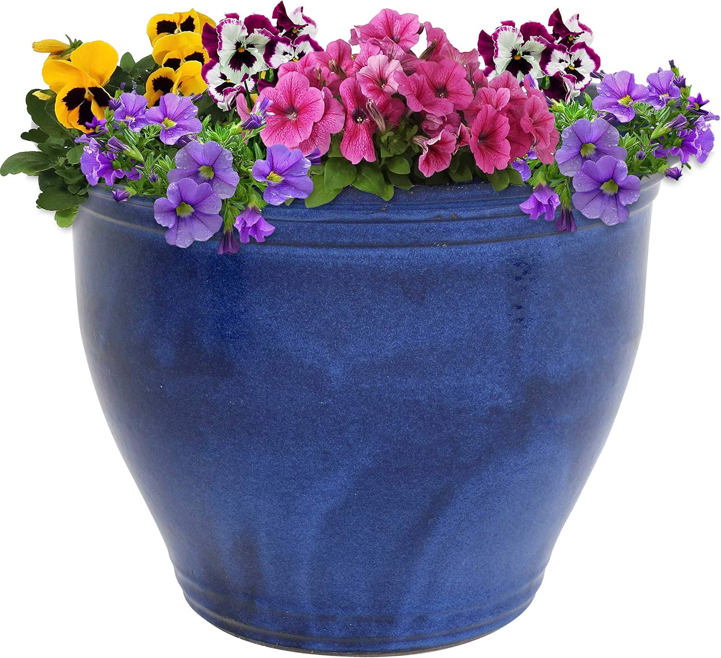 Sunnydaze 18.5" Large Ceramic Plant Pot - Round Outdoor Glazed Ceramic Planter Pot with Drainage - Imperial Blue - Studio