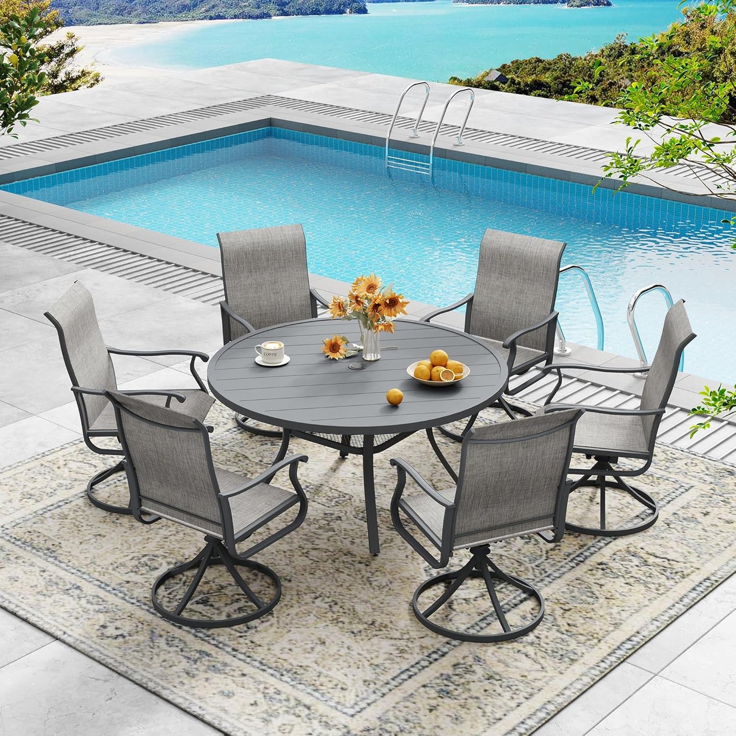 DIFY 48" Round Patio Dining Table for 6, All Weather Round Outdoor Metal Dining Table with 1.57" Umbrella Hole, Perfect for Backyard Lawn Garden, Grey