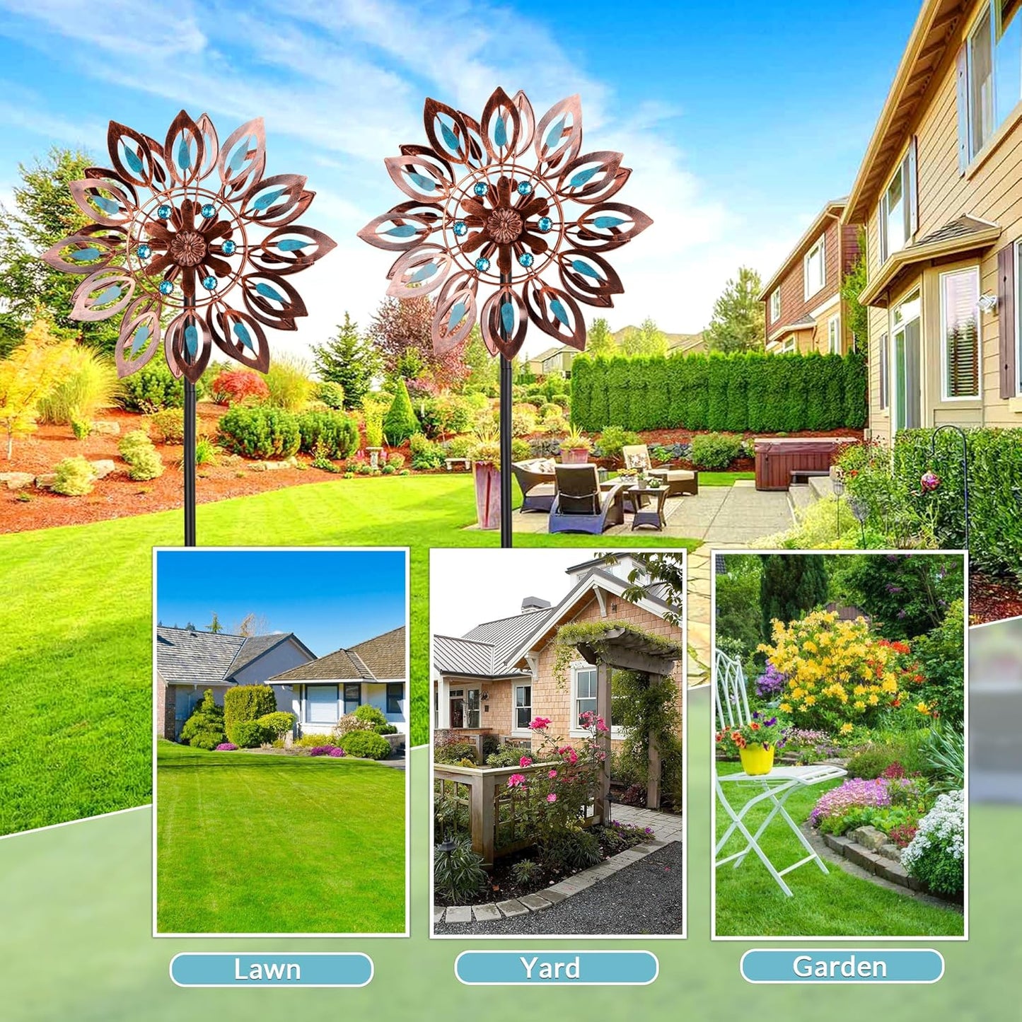 Wind Spinners for Outdoor Yard Decor, 360 Degrees Swivel Outdoor Metal Wind Spinner, 62" Wind Sculptures Garden Decor for Patio Lawn Yard