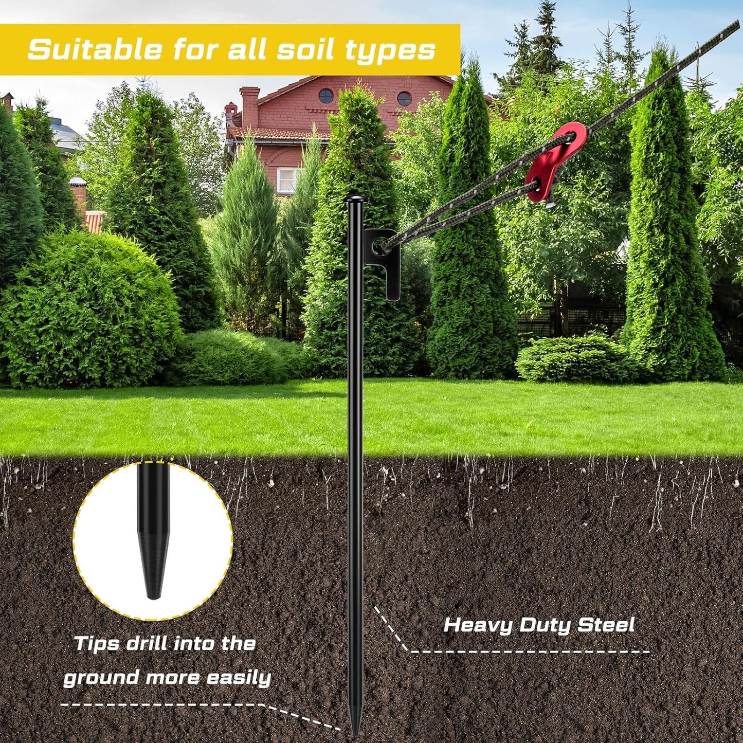 Suzile 120 Pcs Tree Stake Kit, Heavy Duty Tree Staking and Supports for Leaning Trees Include 11. 8'' Steel Stakes 15. 8'' Support Straps 13. 12 ft Rope for Anchoring Hurricane Protection (Army Green)