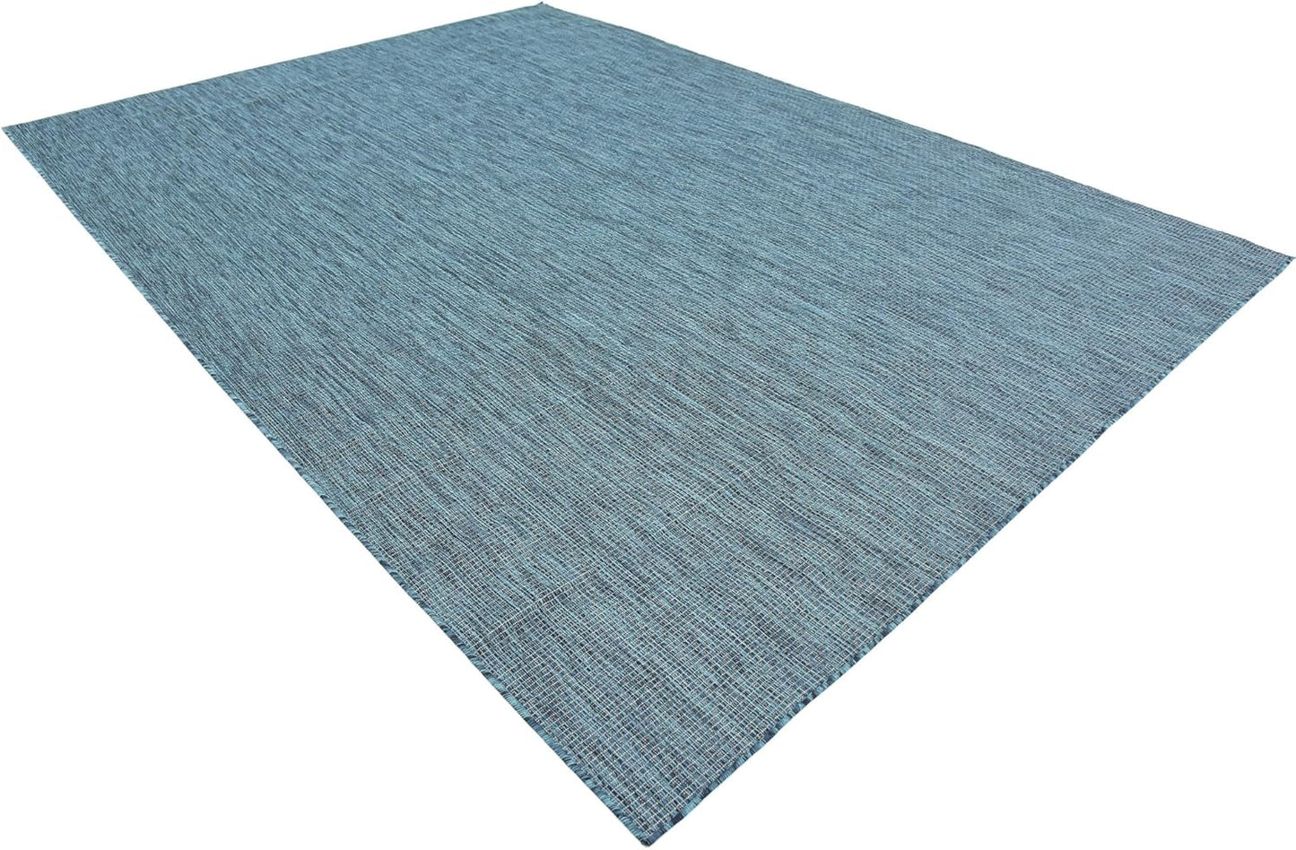 Unique Loom Collection Casual Transitional Solid Heathered Indoor/Outdoor Flatweave Area Rug (8' x 11' 4" Rectangle, Teal/Navy Blue)