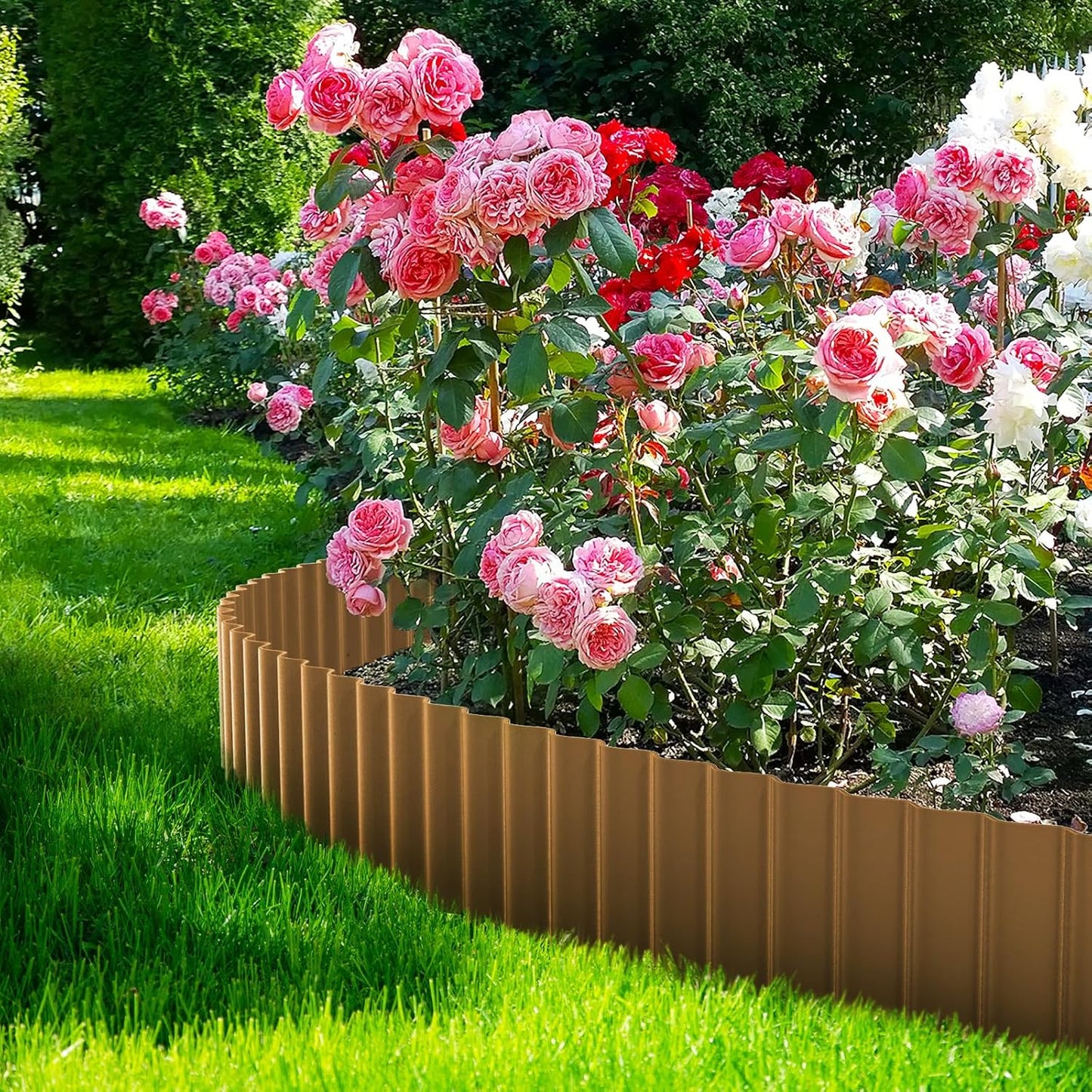 LAVEVE Corrugated Metal Garden Edging 10" x 20Ft, Landscape Edging Border for Lawn, Flower Bed, Garden Fence, Paver Edging (Bronze)
