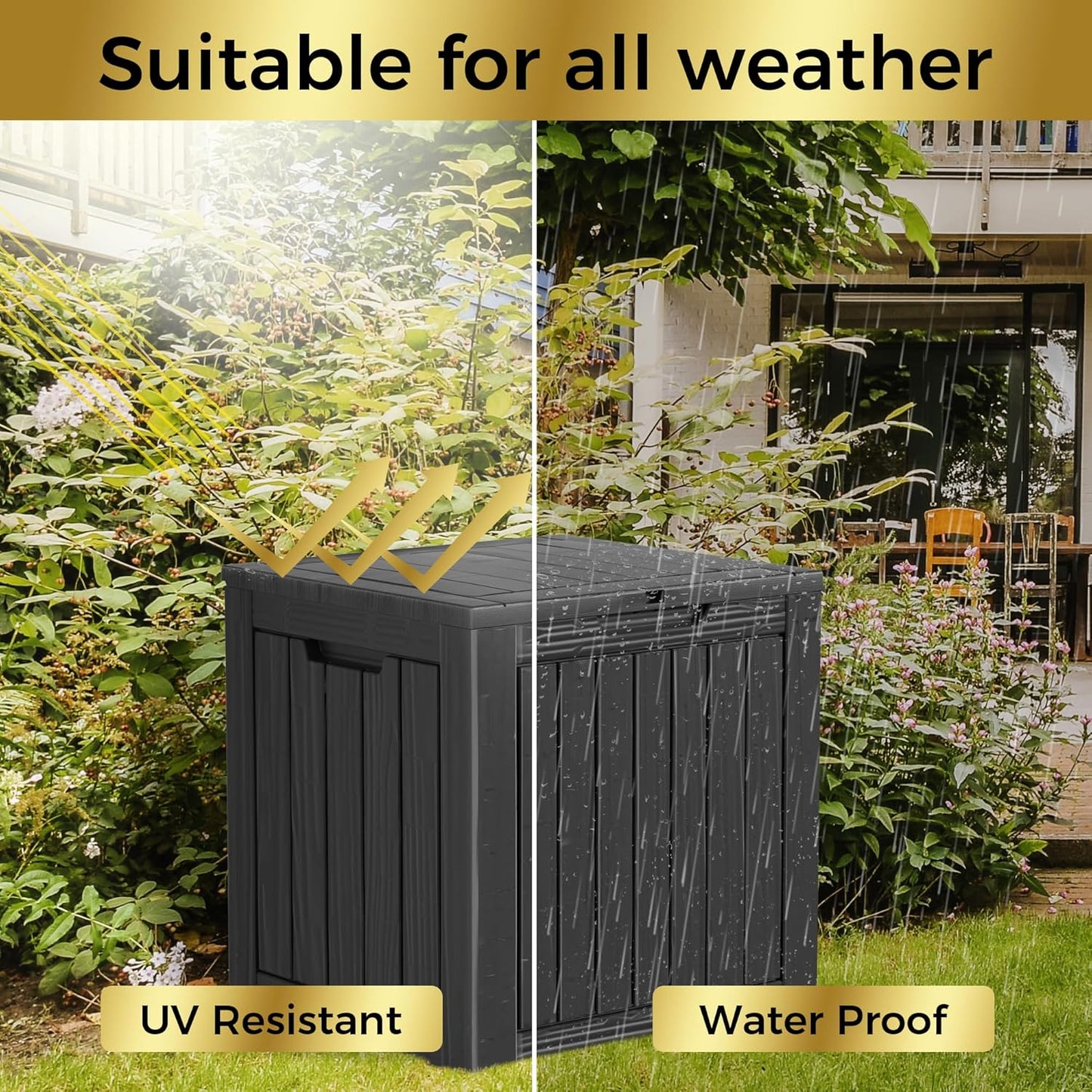 35 Gallon Lockable Resin Deck Box, Waterproof & UV-Resistant Outdoor Storage Box for Outdoor Cushion Storage, Garden Tools & Pool Accessories Storage, Black
