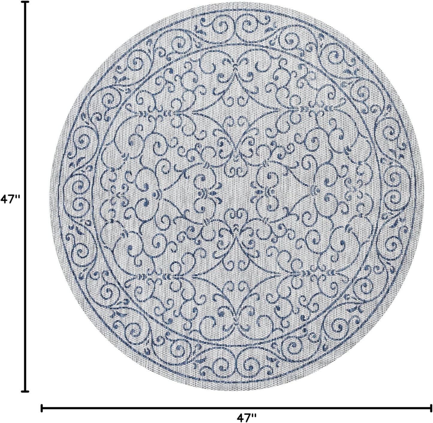 JONATHAN Y SMB106C-4R Charleston Vintage Filigree Textured Weave Gray/Navy 4' Round Indoor/Outdoor Area Rug, Pet Friendly, Non-Shedding, Stain Resistant, Easy-Cleaning for Backyard, Patio, Porch