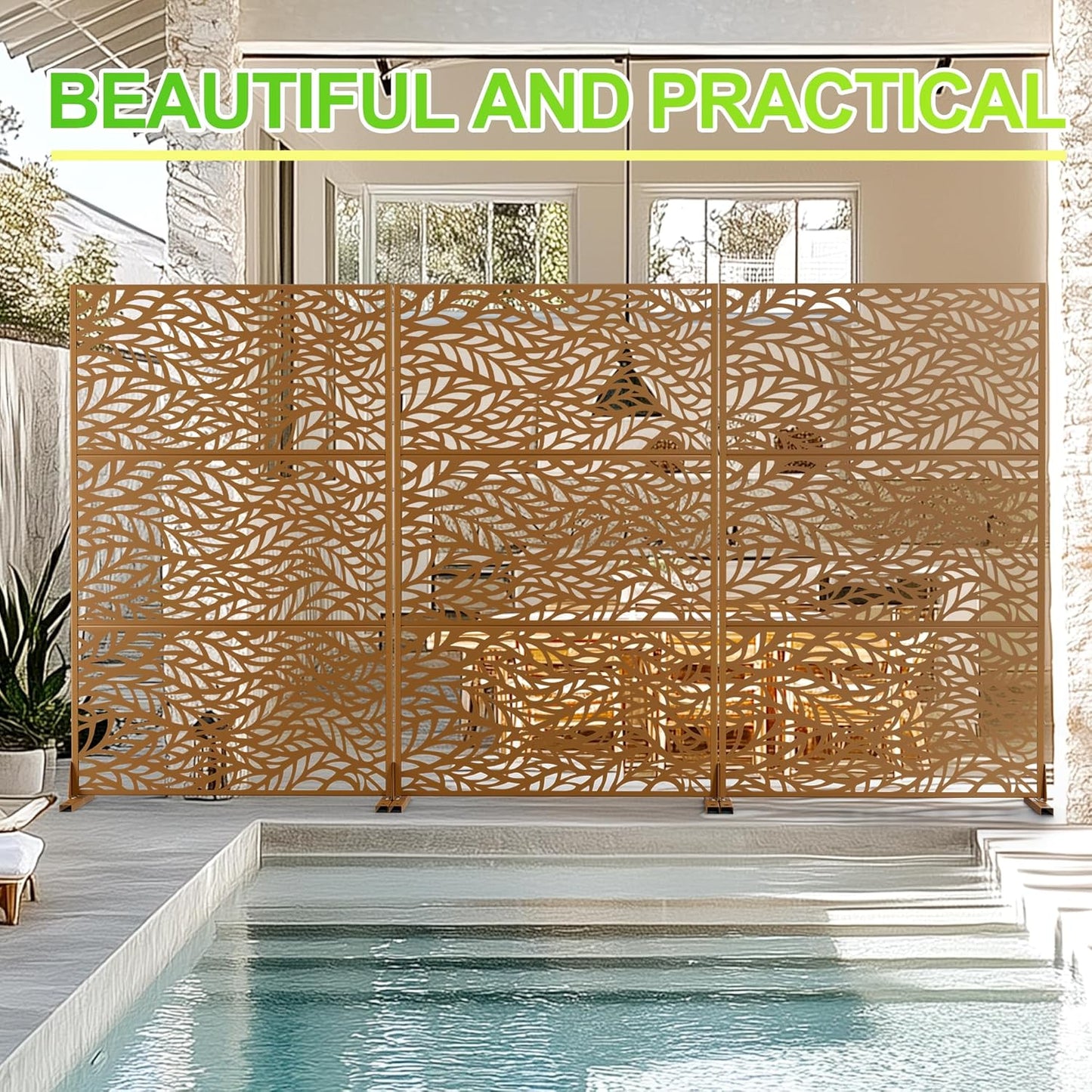 Outdoor Privacy Screen,72" H×47" W Metal Privacy Screen, Freestanding Privacy Fence Panels for Patio